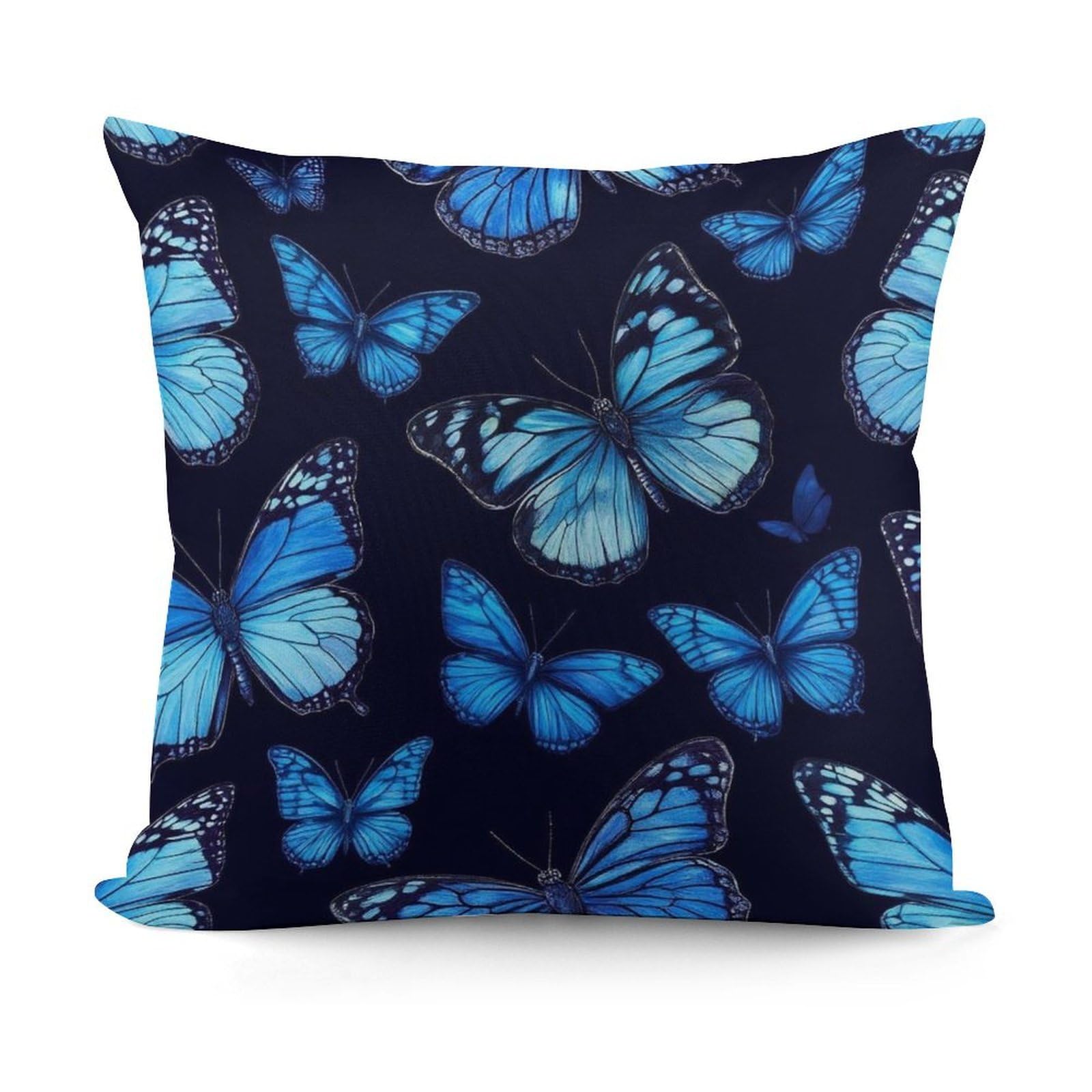 Smazdfxx Picture(421) Fashion Softffy Pattern Decorative Beautiful Butterflies Blue Butterfly Pillow Covers For Sofa, Couch, Living Room