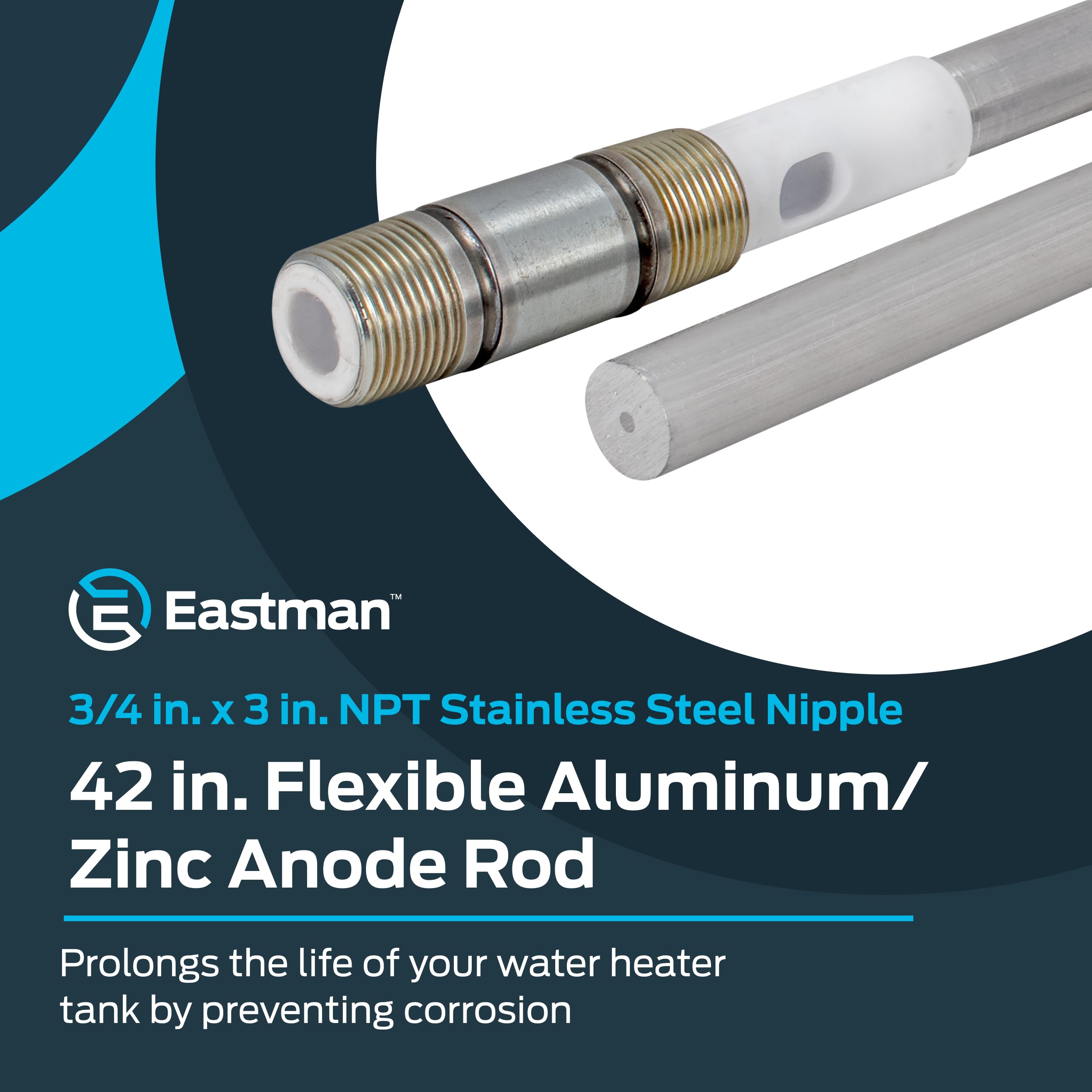 Eastman 42 Inch Flexible Aluminum/Zinc Anode Rod, 3 Inch Nipple