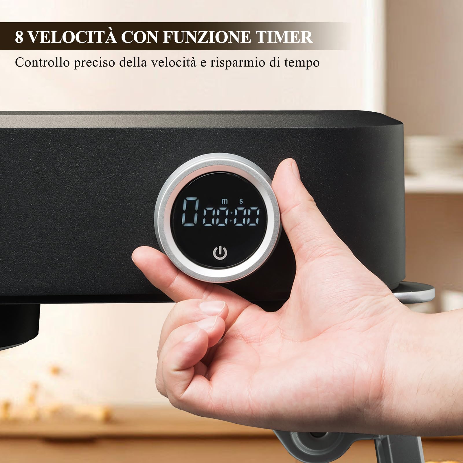 Impastatrice Planetaria Kraftsman in Metallo, 5L Robot da Cucina Multifunzione, 800W, 8 Velocità con Timer, Impastatrice Professionale con 4 Fruste in Acciaio Inox, Ideale per Impasti Duri (Nero)