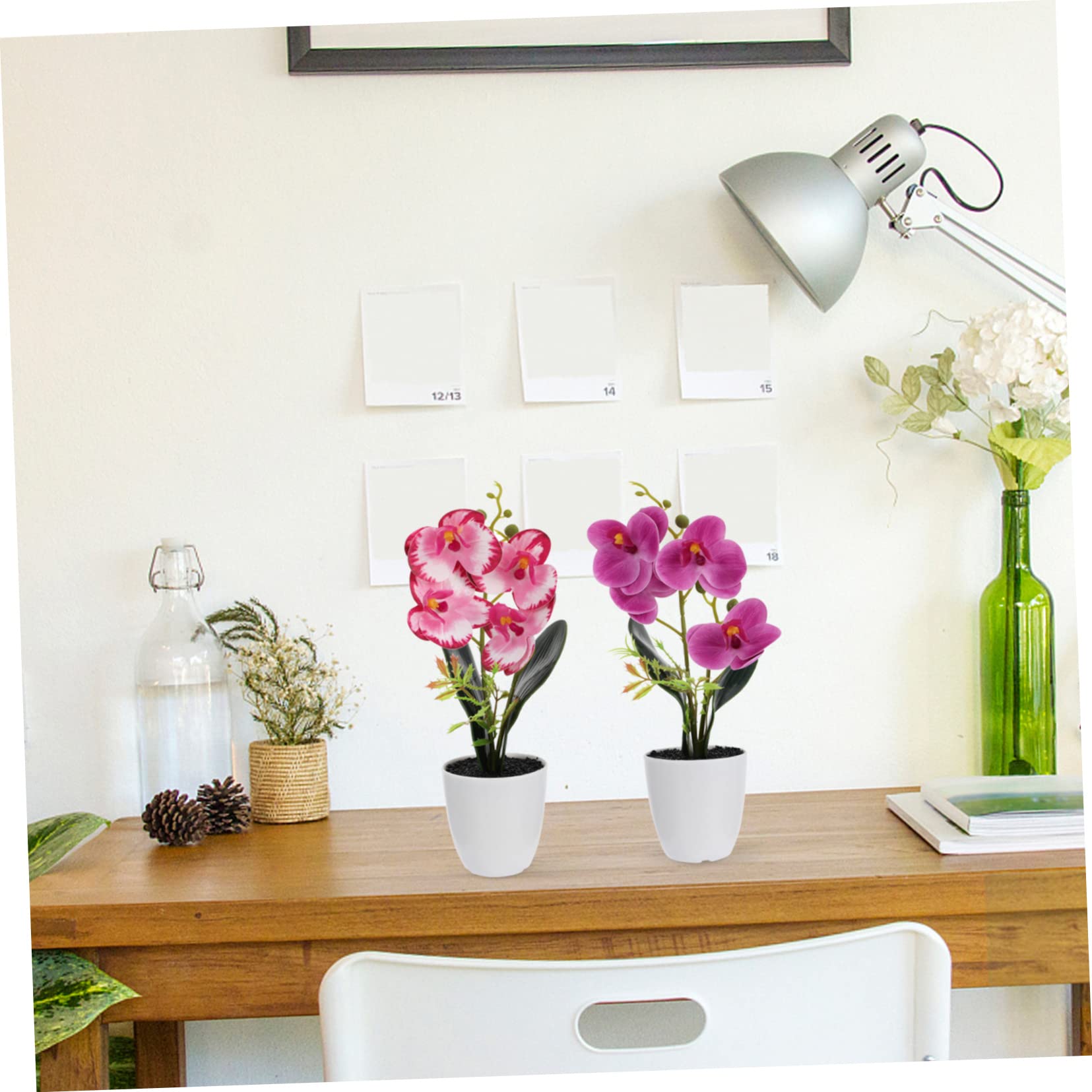 Amosfun Artificial Plant 3pcs silk flower Phalaenopsis decorations flowers ornament 3D Artificial Bonsai bonsai decorate fake potted plant fake plant decor potted flower potted plant