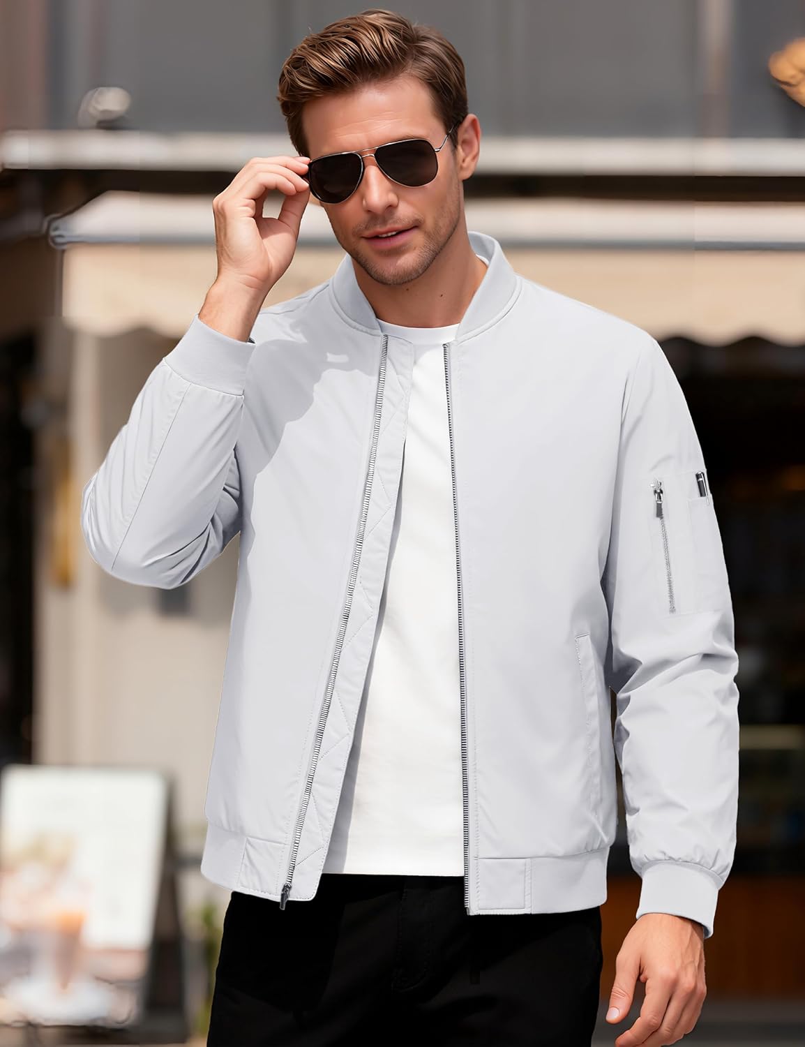 MAGCOMSEN Men's Bomber Jacket Casual Windproof Quilted Jacket Full Zip Windbreaker Winter Warm Varsity Jacket with Pockets - Image 2