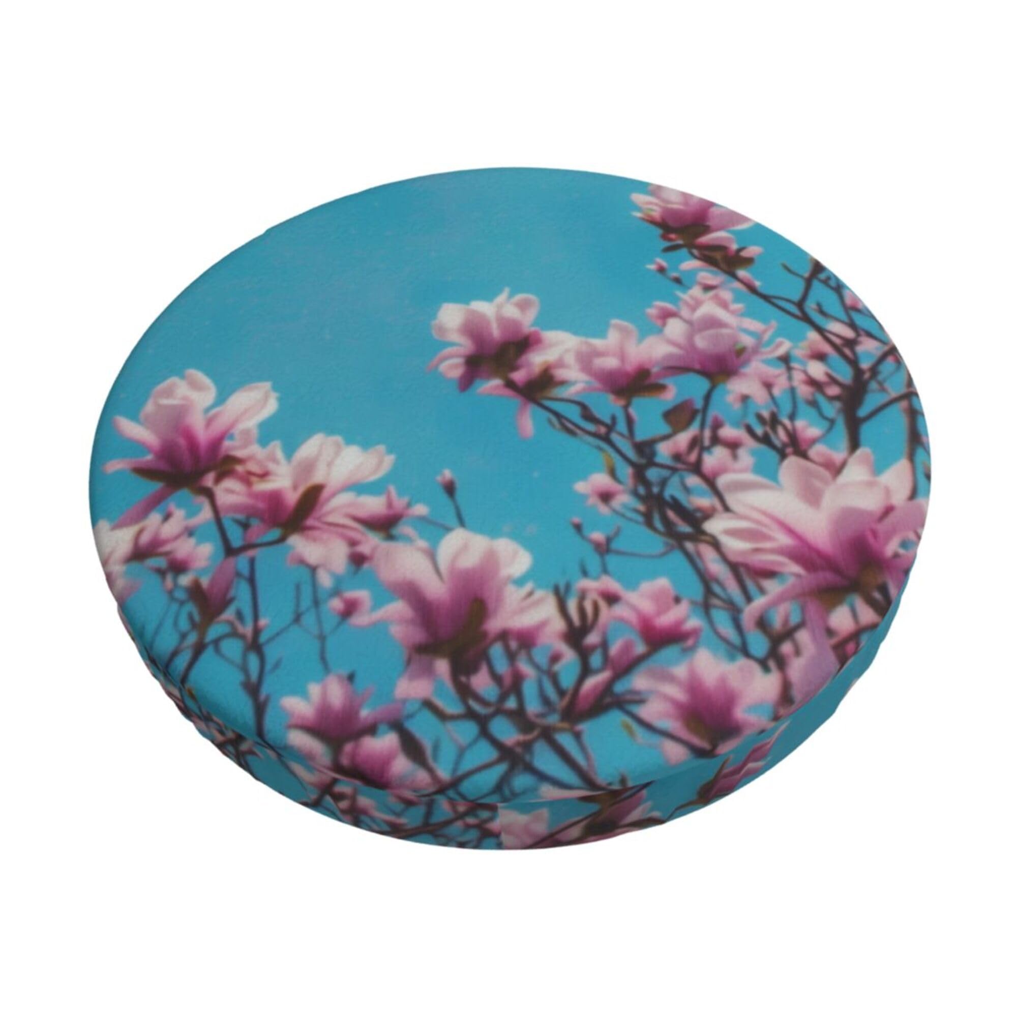 Velvet Round Stool Covers, 3 Layers Round Bar Stool Seat Covers with Thin Pad, Pink Magnolia Blossoms Bar Stool Covers Round Stretchy Stool Covers for most regular bar stool chairs