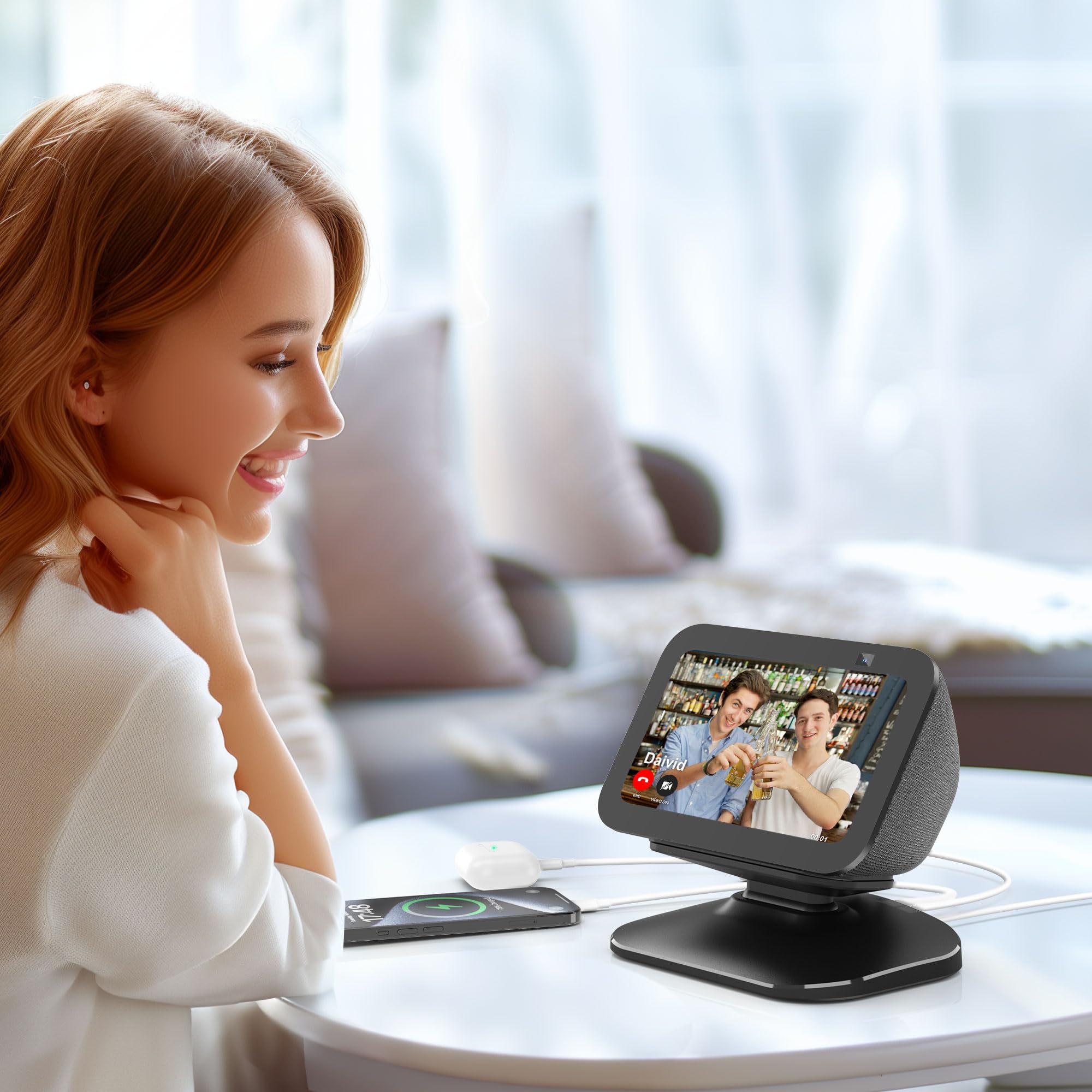 HomeMount Station de charge réglable pour Echo Show 5 (3ème) avec USB-C et port de charge USB, support de charge inclinable avec aimant puissant (pour téléphones et Echo Show 5 3ème – Noir)