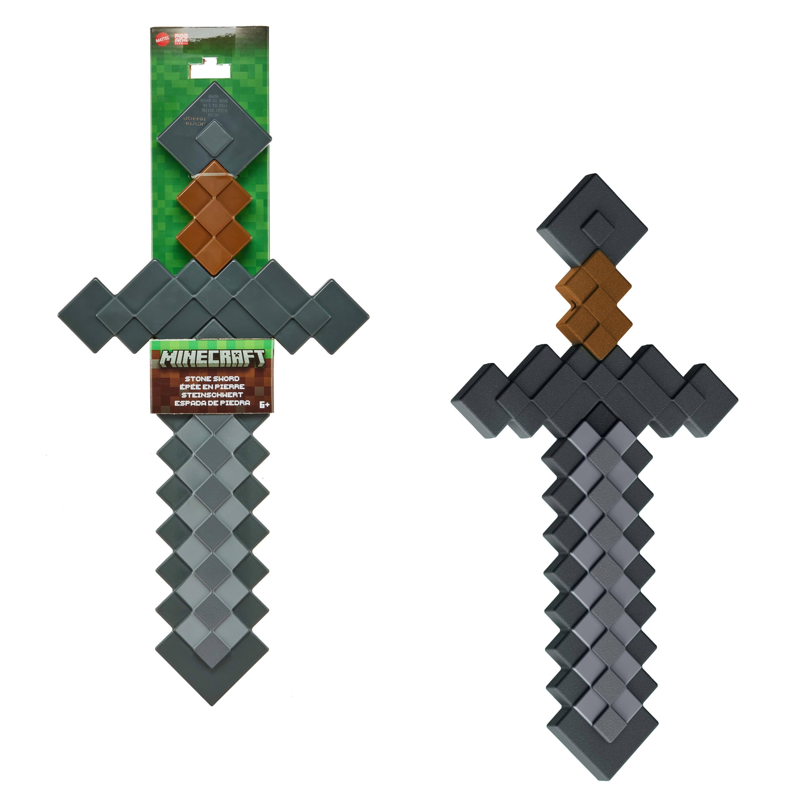 Mattel Minecraft - Spada di Pietra per il gioco di ruolo, strumento giocattolo da combattimento con il design pixelato del videogioco, giocattolo per bambini, 6+ anni, JCV19