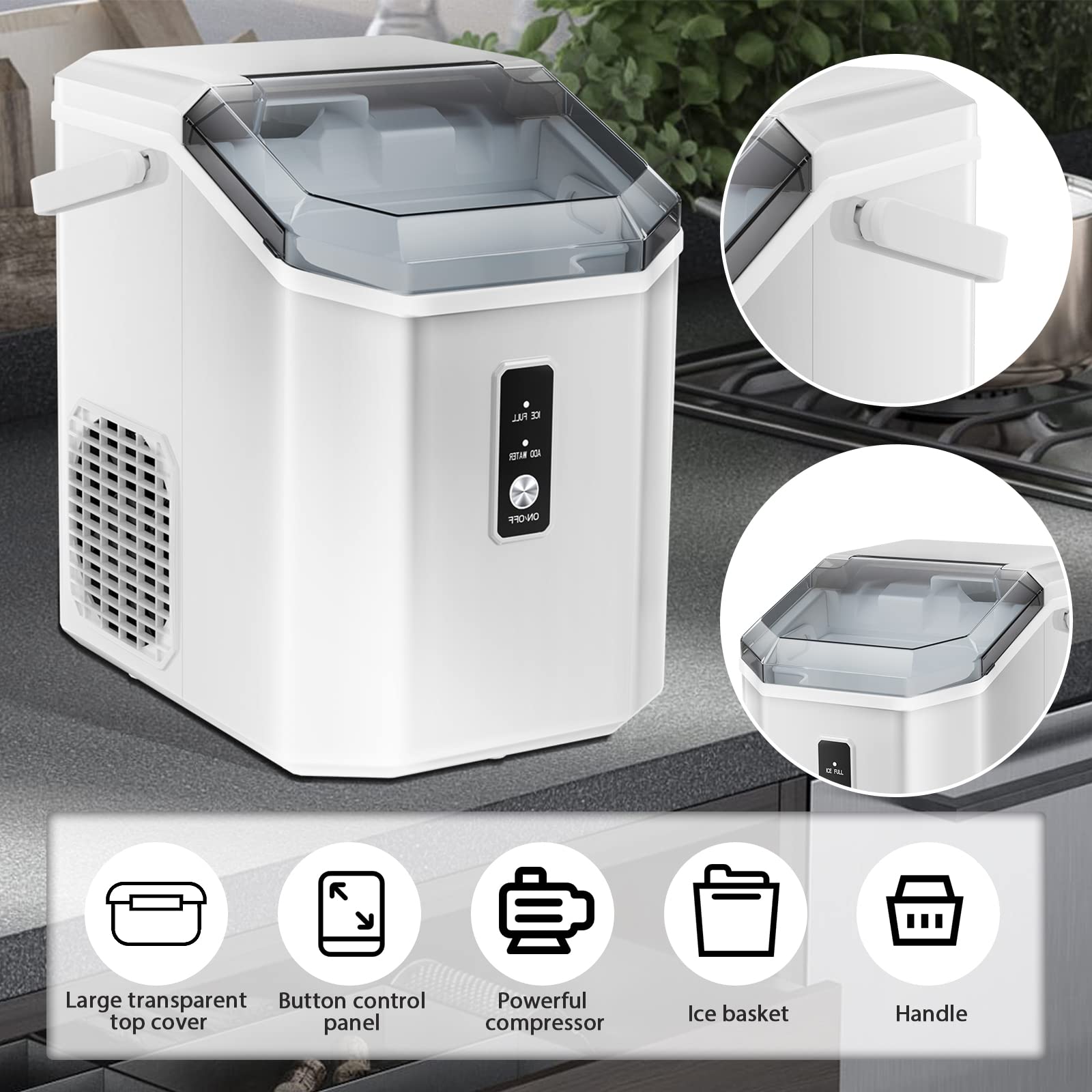 Antarctic Star Countertop Ice Maker Portable Ice Machine, Automatic-Cleaning Ice Makers, 34lbs/24h, Pebble Portable Ice Machine With Ice Scoop For Home Kitchen Bar Party White on Fridge.com - View 2
