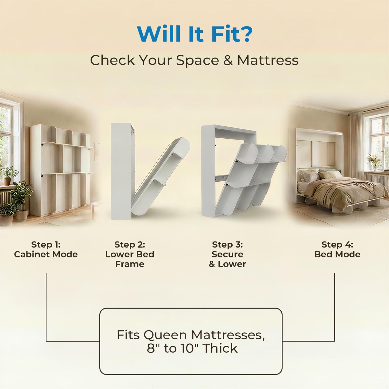 Mjkone Queen Size Wall Bed with Storage Shelf, Queen Wall Cabinet Murphy Beds with Bookshelf, 82" W Top Cabinet Bed Frame, Space-Saving Cabinets Beds for Bedroom/Guest Room/Studio/Office - White