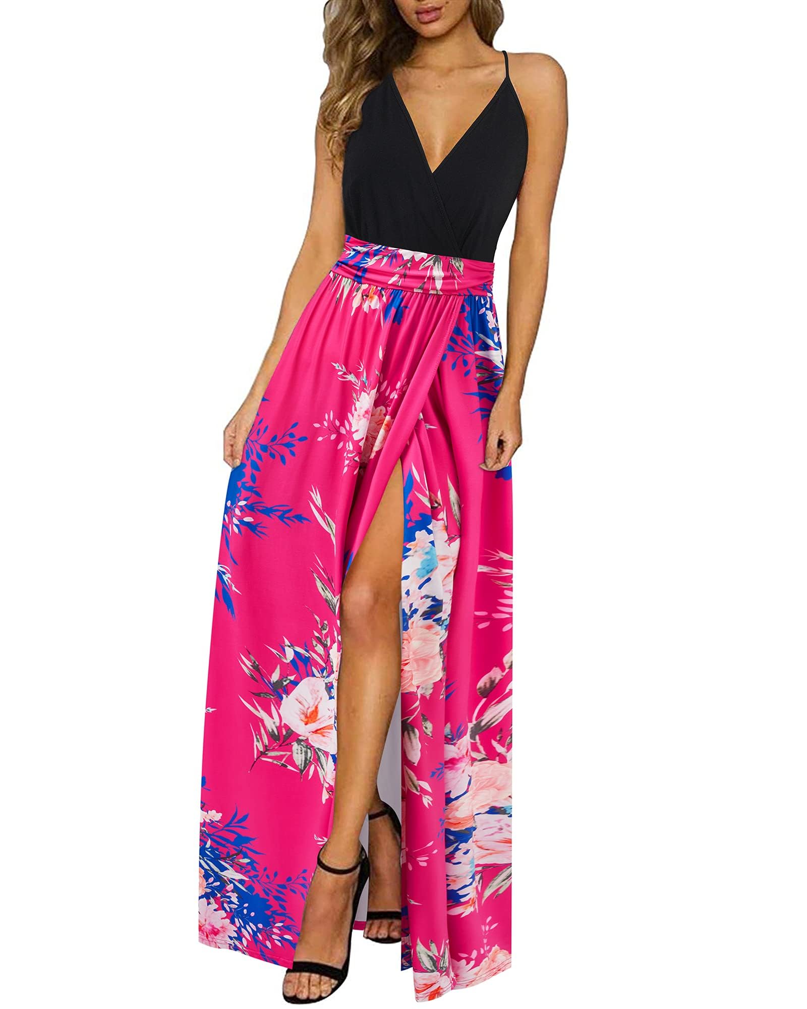 Newshows Women's 2026 Lightweight Summer Wedding Guest Beach Vacation Casual V Neck Split Flowy Maxi Dress