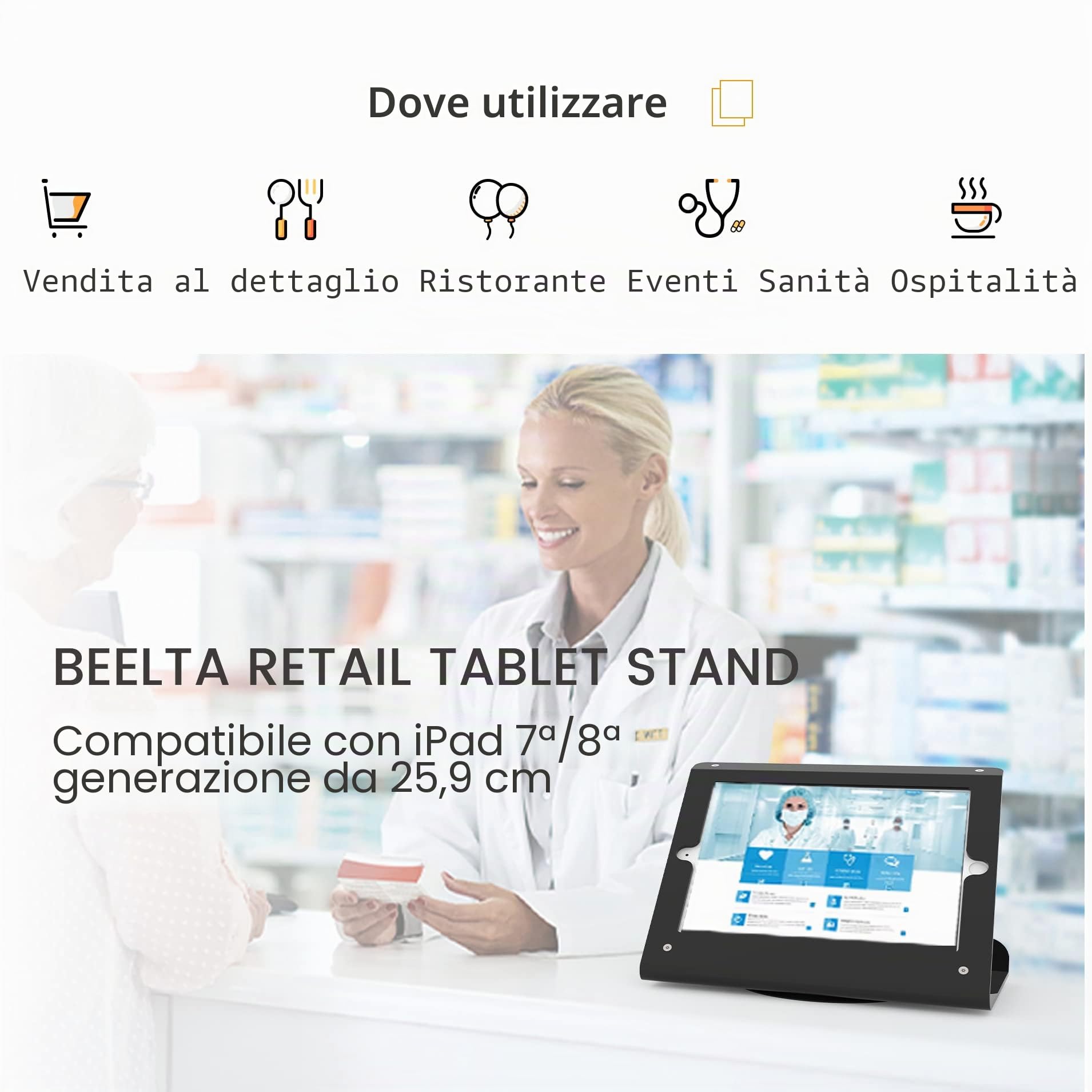 Supporto antifurto per iPad 10,2 pollici di 9a /8a /7a generazione, base girevole a 360 gradi, supporto per iPad da tavolo per negozi, supermercati, ecc.