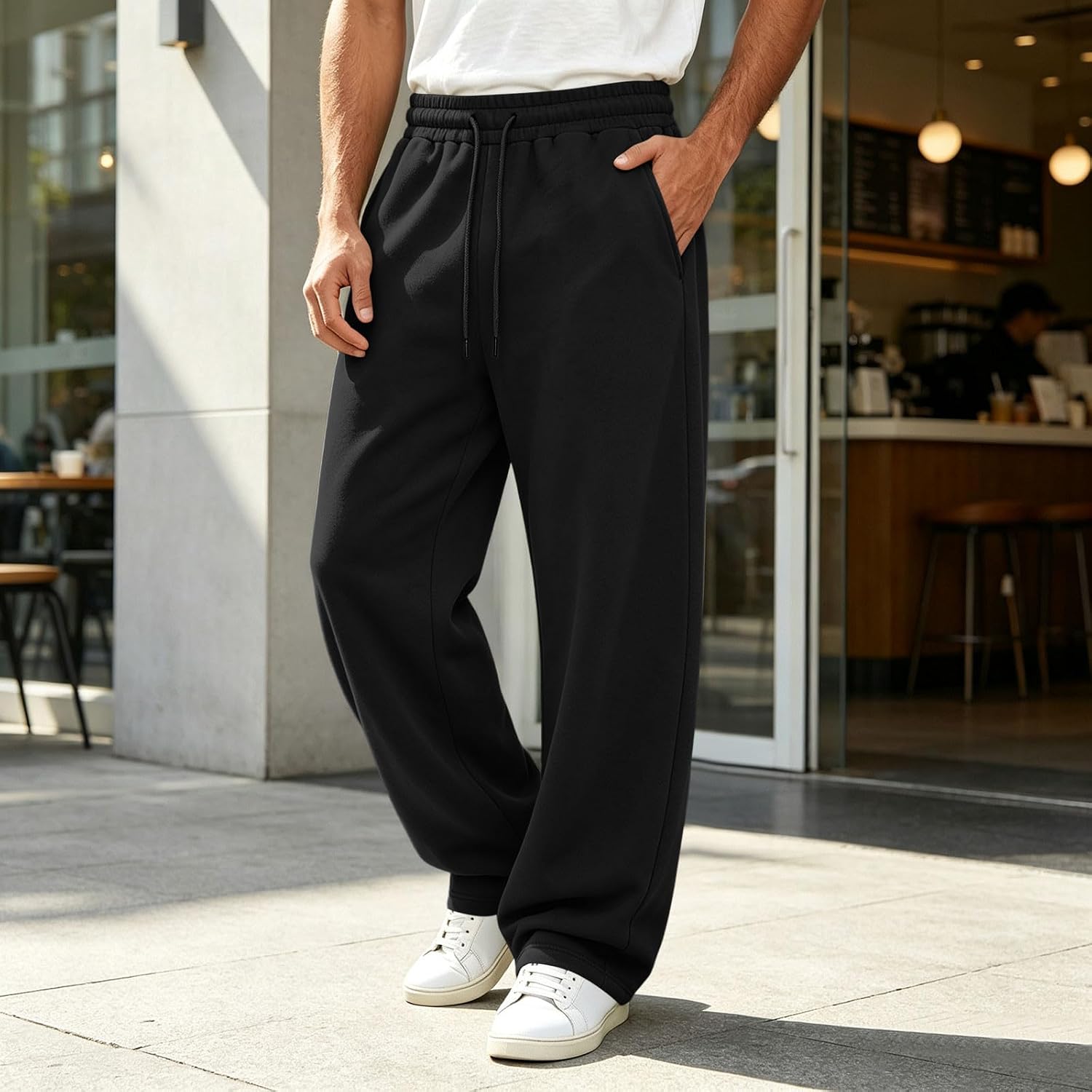 Men's Fleece Barrel Wide Leg Sweatpants Lounge Winter