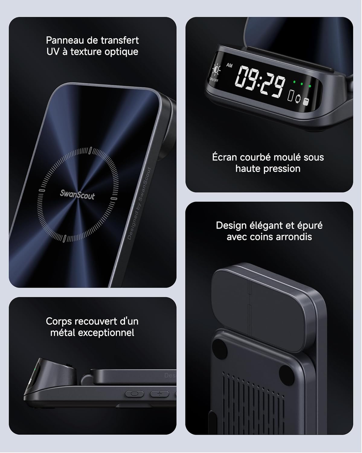 SwanScout Wireless Charger for iPhone Air/17/16/15/14/13/12 Series, 3 in 1 Charging Station for Apple Watch 11/10/9/8/7/6, Ultra 3/2, for AirPods Pro 3/Pro 2/4/3, SwanScout 708A (NO Adapter)