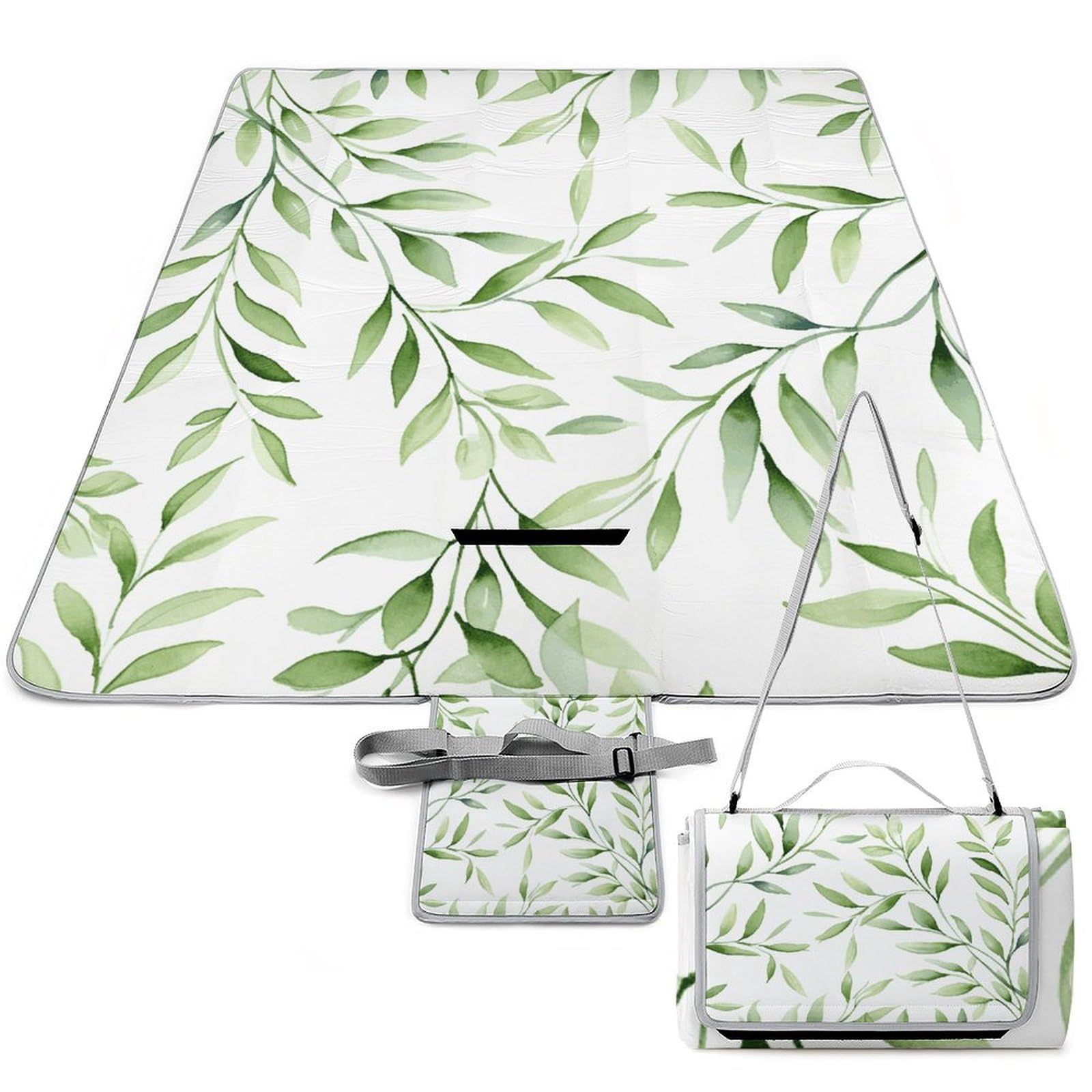 Couverture de pique-nique imperméable 147x147 cm tapis de plage et voyage motif feuilles vertes