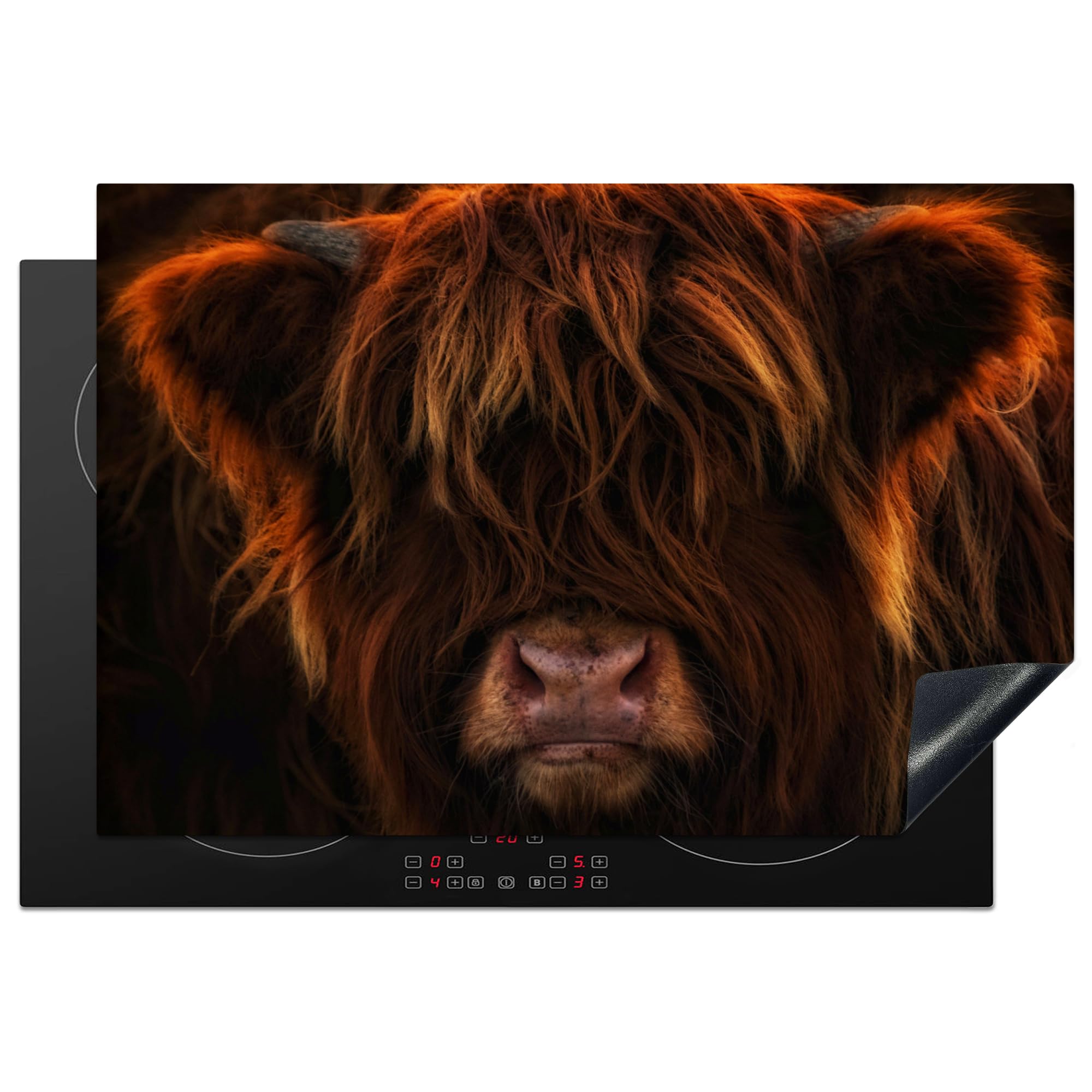 KitchenYeah© Induction Hob Protector Mat 20.5"x30.7" / 78x52 cm Stove Cap Top Cover Kitchen Cooker Covers for Electric Hobs Vinyl Scottish Highlander - Cow - Portrait - Animals — image 1