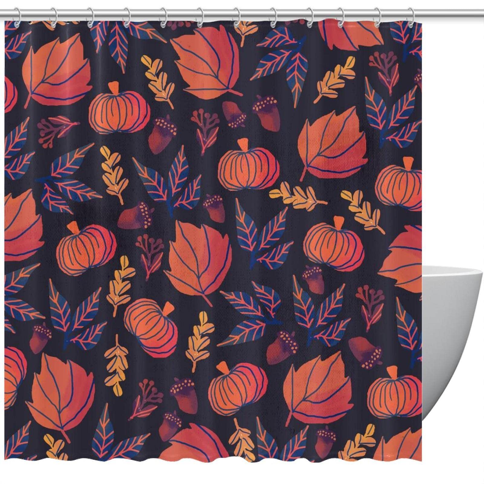 Rideau de douche citrouille Halloween automne 183 cm lavable pour rénover votre déco sans travaux