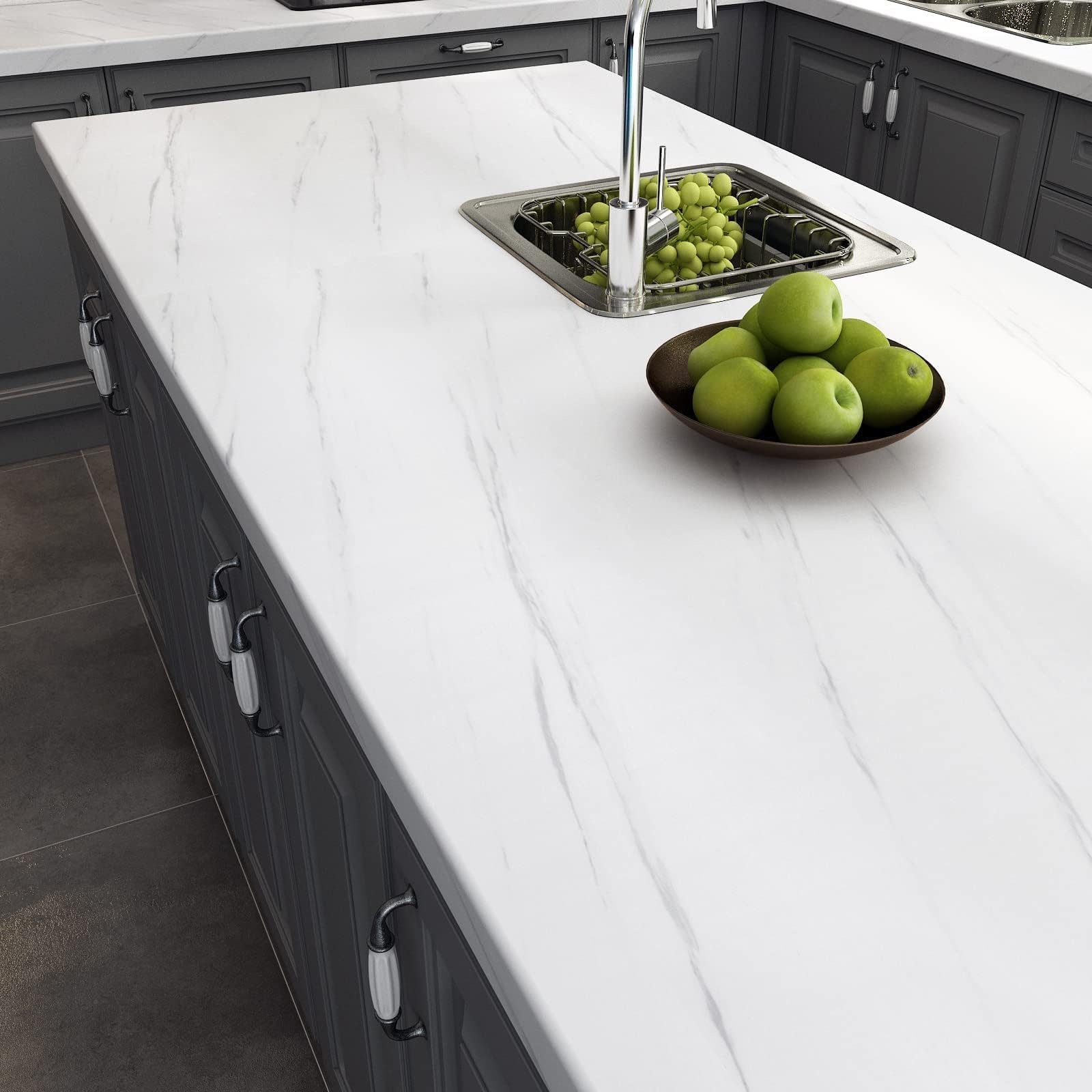 Decotalk Vinilo Adhesivo Muebles Blanco Effecto Mármol 81X500cm Vinilo Encimera Cocina Impermeable Papel Adhesivo para Muebles Blanco Papel Pintado Autoadhesivo Baño Cocina Armario Escritorio Mesa