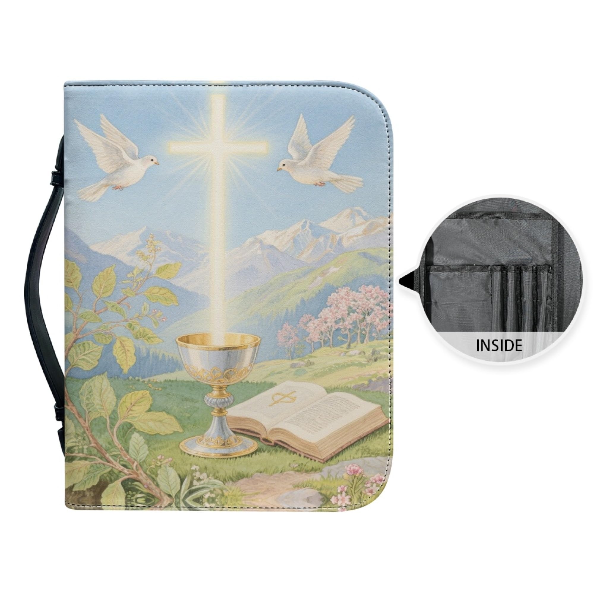 Amzbeauty Étui en cuir synthétique pour femme avec imprimé calice bible