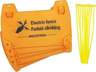 High Voltage Warning Sign, 5-Pack - Double-Sided Electric Fence Signs with Zip Ties, 8.8x5.7" Yellow Plastic Danger Signs for Farm, Ranch, Agricultural & Residential Property Safety