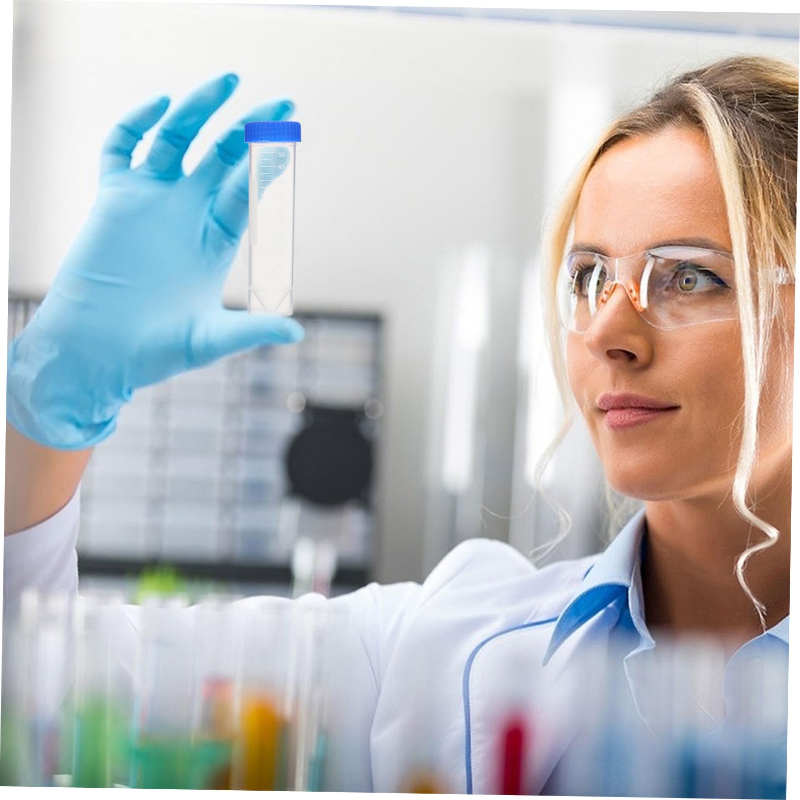 50 Provette Coniche per Centrifuga da 50 Ml in Plastico Tappi a Vite Trasparenti, Design Scala Chiara e Posizioni Ventilate, per Biochimica e Coloranti Alimentari Colore Casuale