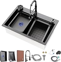 mysio 30x18 Inch Single Bowl Stainless Steel Kitchen Sink with Pull-Down Faucet & Accessories - Drop-In Install