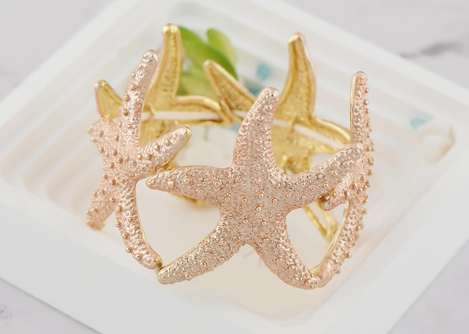 Alilang Womens Shiny Textured Starfish Stretch Bangle Cuff Statement Bracelet - Image 2