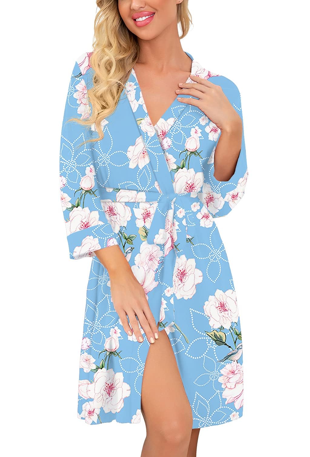 PrinStory Bata de baño larga y corta para mujer, bata tipo kimono, suave, informal, ropa de descanso para mujer