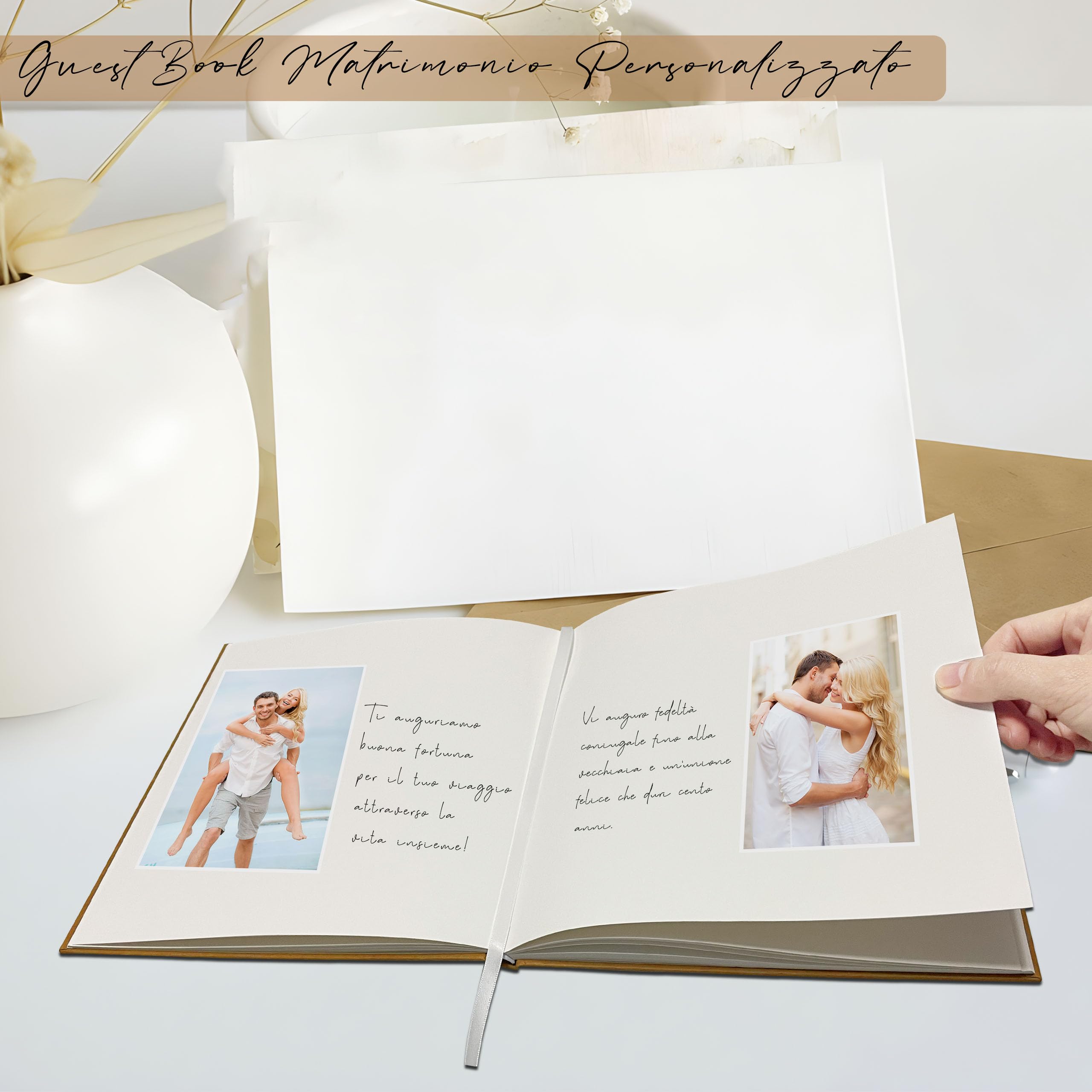 Libro degli Ospiti Vintage per Matrimonio - 21x21 cm, 72 Pagine - per Anniversari e Battesimi