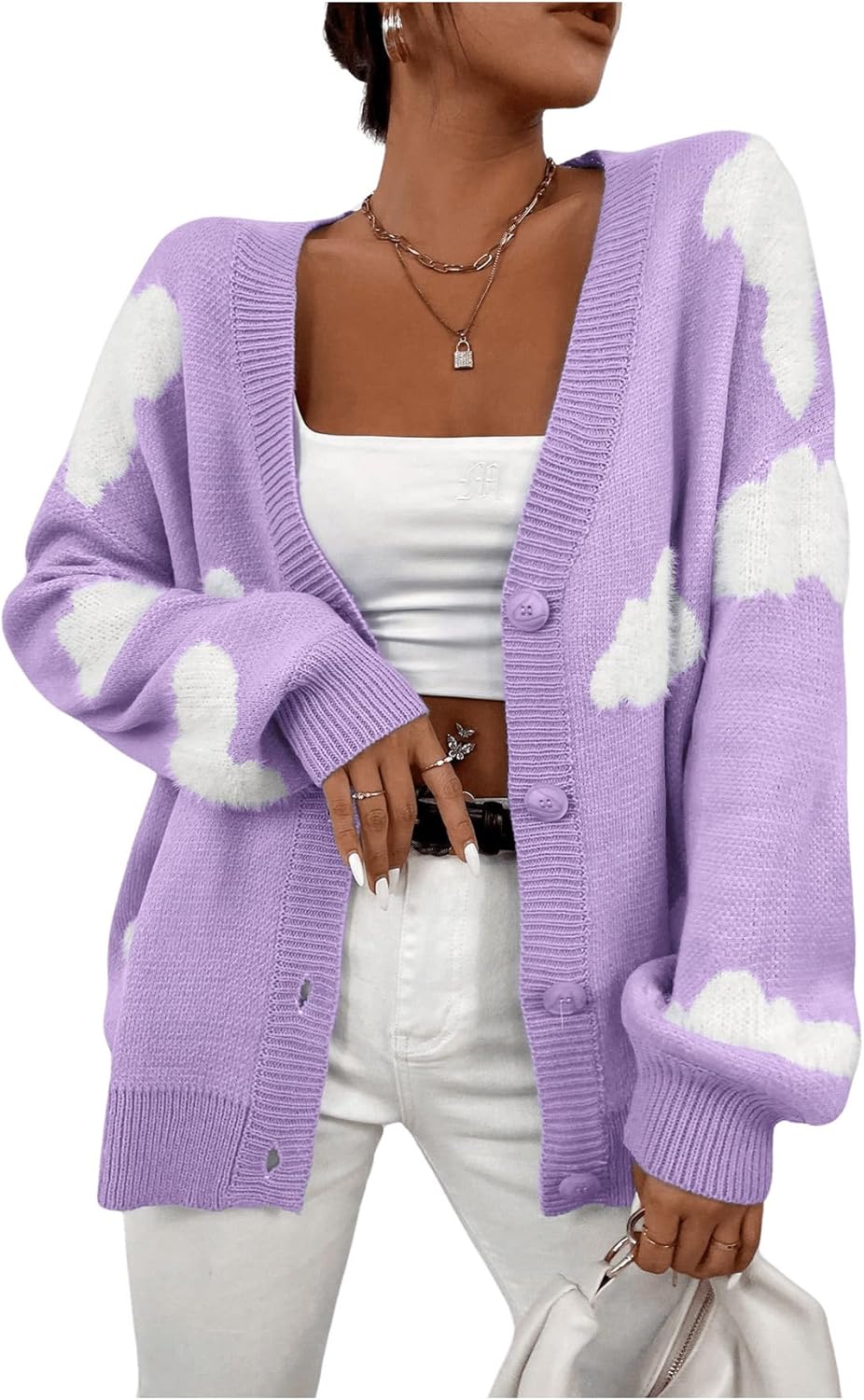 〜00's Sweat Cardigan MakeMeChic Women's Popcorn Knit Long Sleeve Open Front Fuzzy