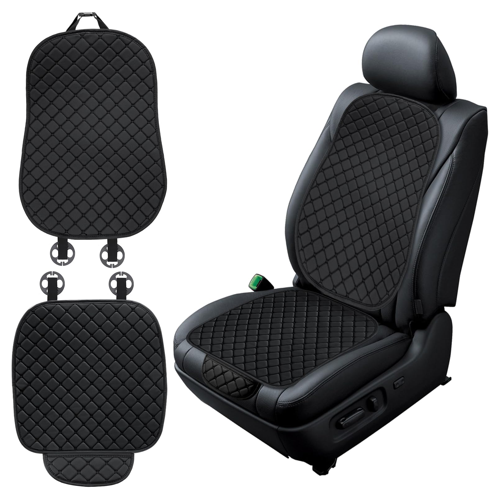 Big Ant Coprisedile Auto, Coprisedile Universale Auto Anterior, PU Protezione per Sedile Auto Super Traspirante Soft Coprisedile per Auto (Nero, 2 Pezzi