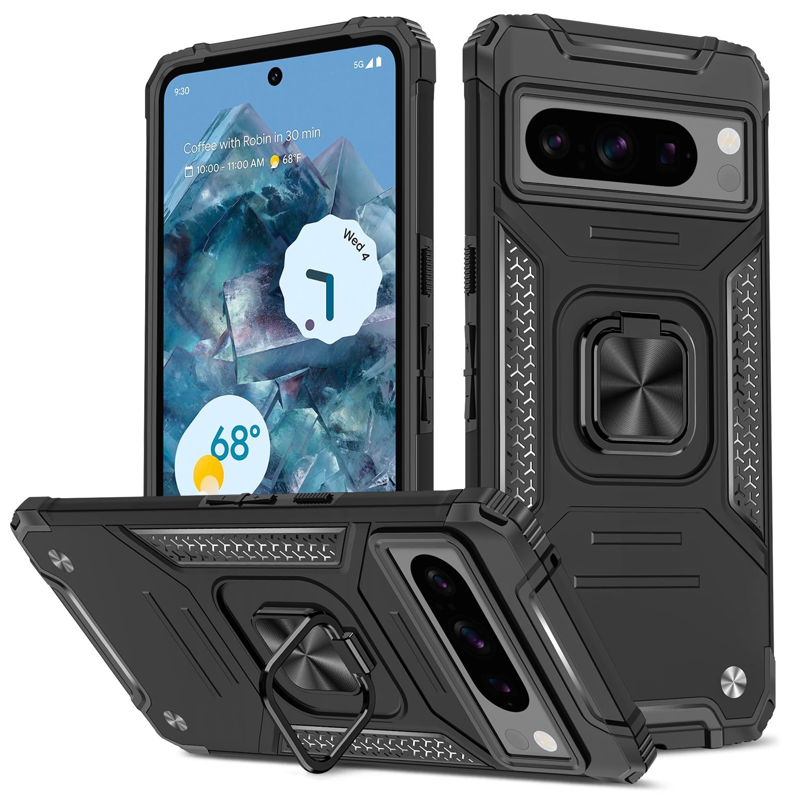 Funda para Samsung Galaxy A13 4G con Cristal Templado Protector Pantalla, Carcasa Antigolpes con Soporte anular metálico, Case Protectora de Grado Militar, Negro — view 119