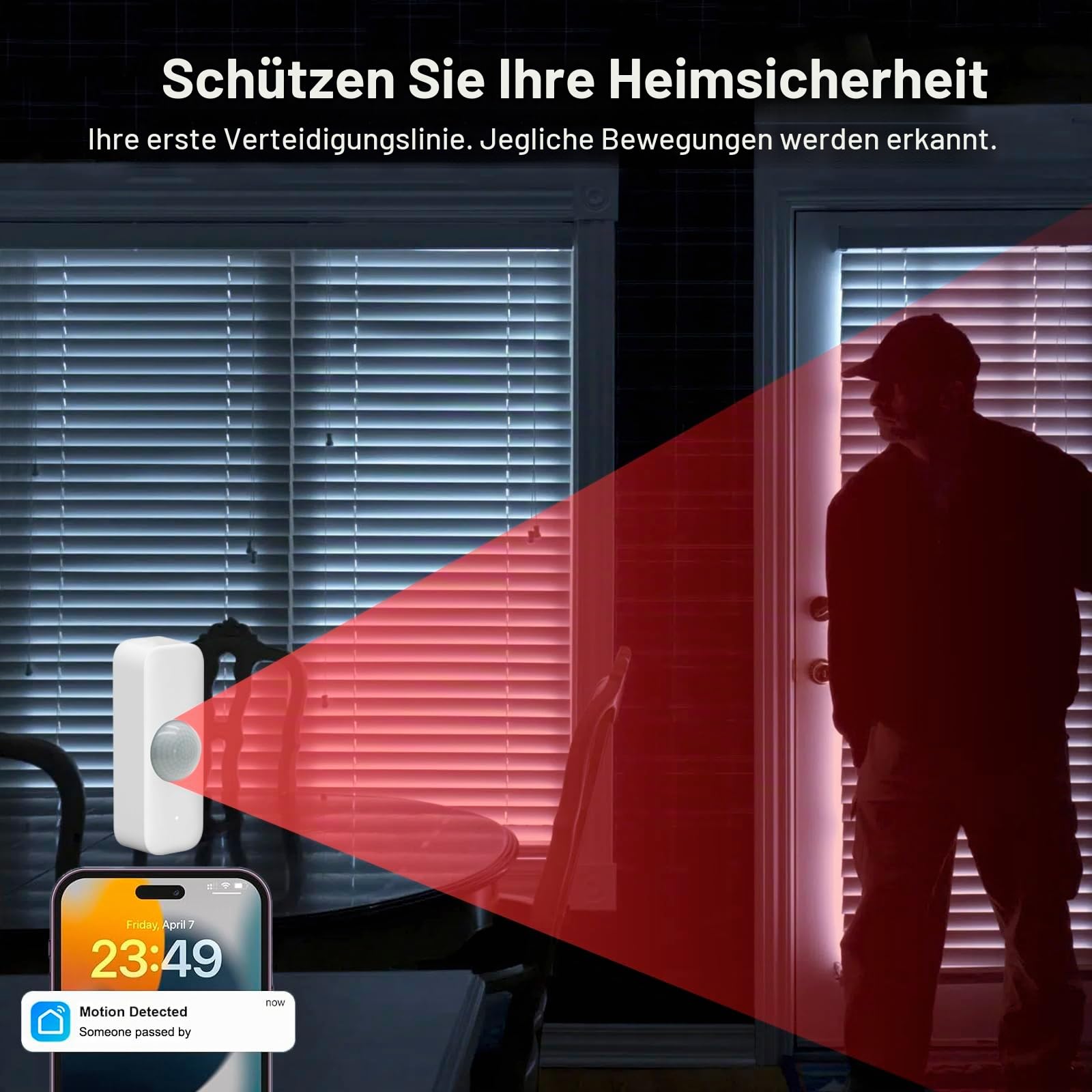 WiFi Smart Bewegungssensor, Infrarot-PIR-Bewegungssensor für das Heim-Alarmsystem, Mini-Kontaktsensor-Detektor mit App-Fernüberwachung, Benachrichtigungsalarm, kompatibel mit Alexa. 4 Stück