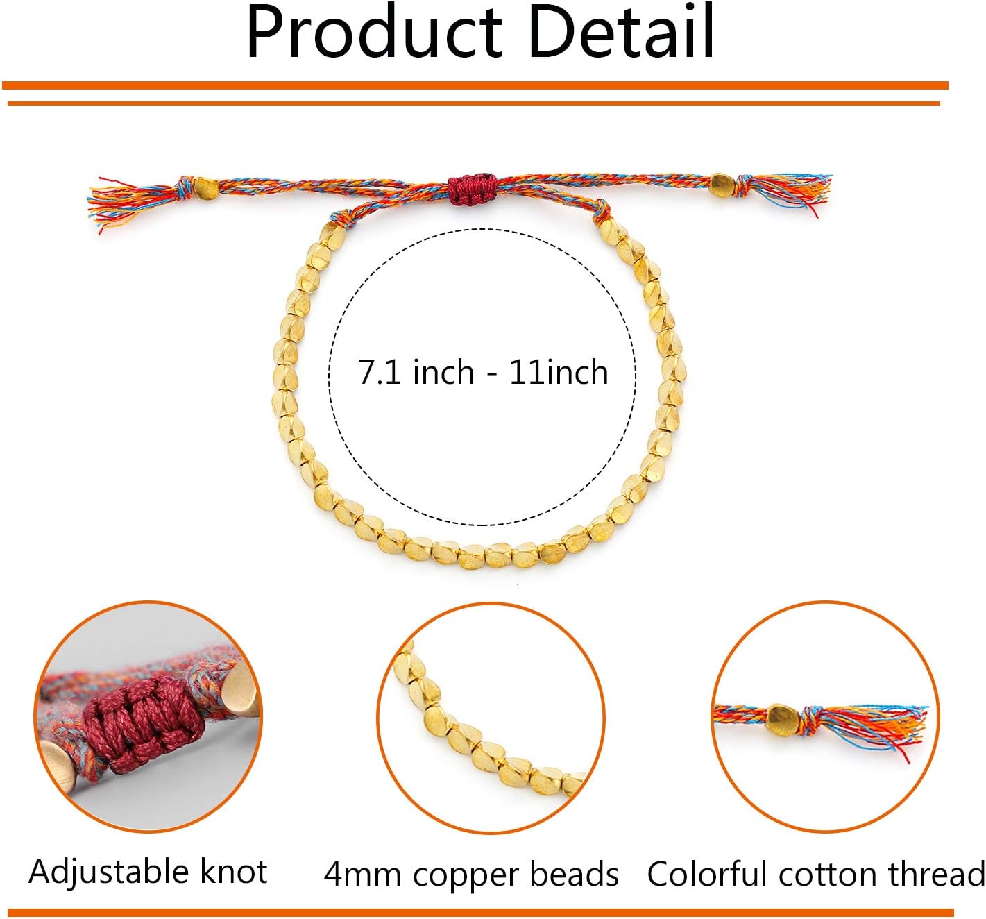 2 Pcs Tibetan Copper Bead Bracelet Set Handmade Braided Cotton Bracelet Lucky Rope Bracelet Adjustable Friendship Bracelet Gift for Women Men