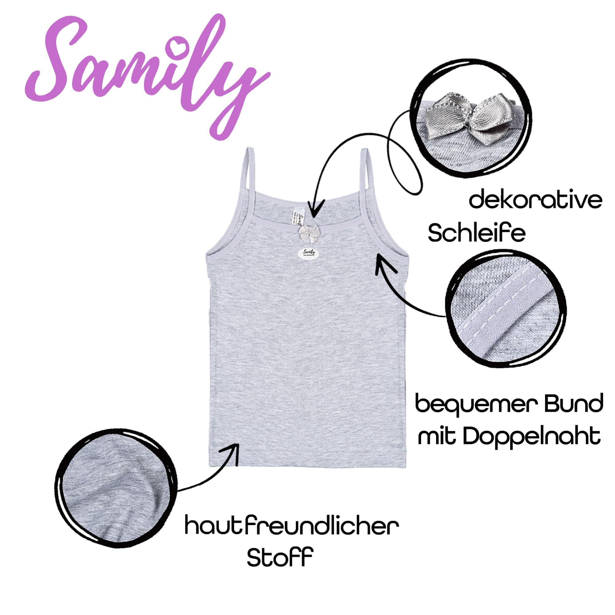 SAMILY Lot de 5 maillots de corps en coton à bretelles spaghetti pour fille - Sous-vêtements confortables