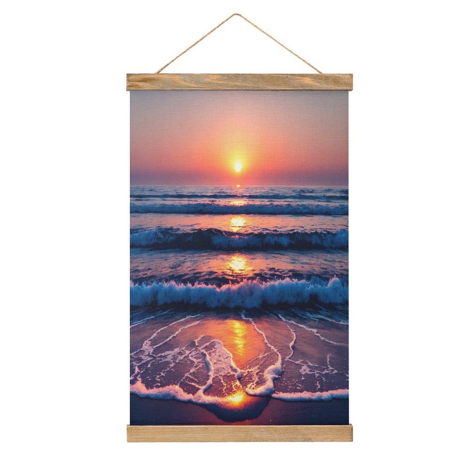 VstaDank Beautiful Sunrise Hanging Poster with Wooden Frame Modern Linen Hanging Painting Retro Style Wall Decor Art Painting for Living Room,Bedroom Decor Poster Frame 20.4x13.1inch