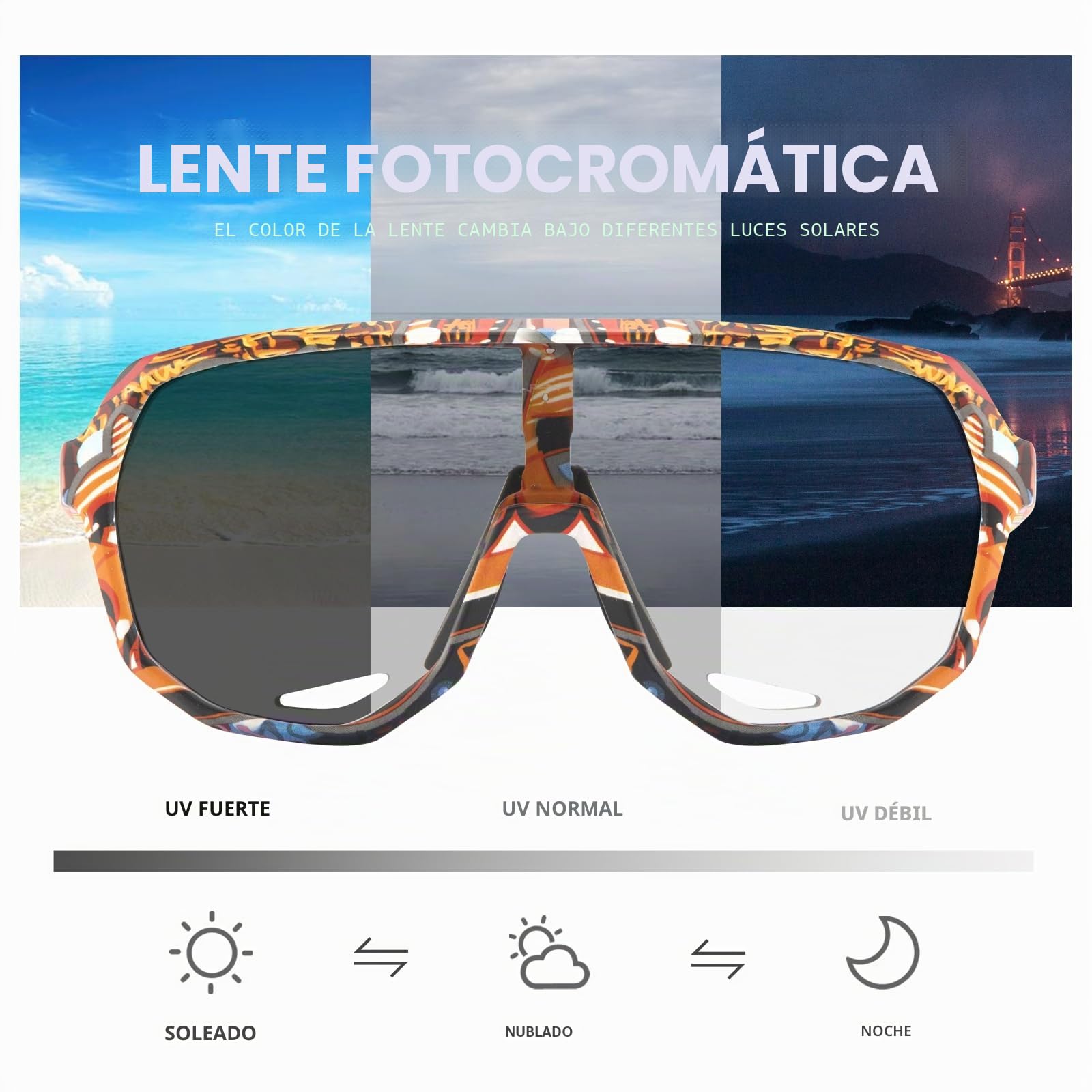 KAPVOE Gafas de Ciclismo Fotocromáticas K63 | Lente fotocromática UV400, ventilación integrada, montura TR90 ligera y ajuste estable para ciclismo y MTB