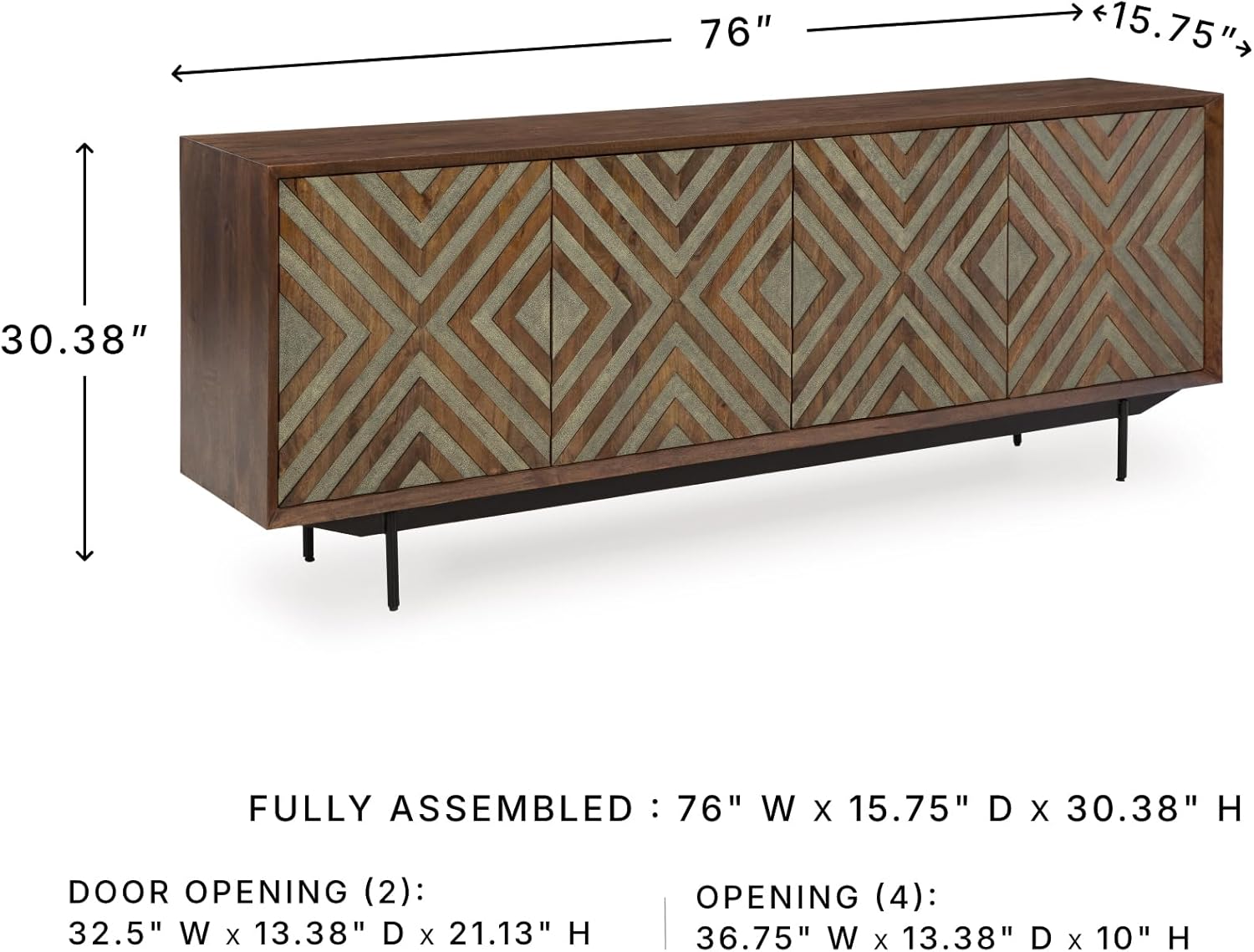 Signature Design by Ashley Dreggan Casual Diamond Patterned 4-Door Accent Cabinet with 2 Shelves and Cord Management, Dark Brown & Gray