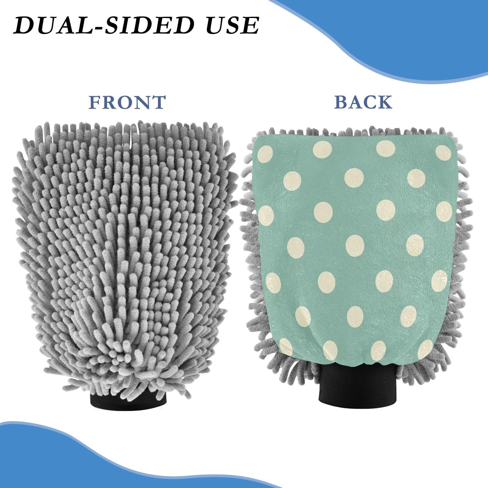 Kigai Green Dots Car Wash Mitt Microfiber, 2Pcs Scratch Free Lint-Free, Premium Chenille Microfiber Mitt Car Wash Brush-L