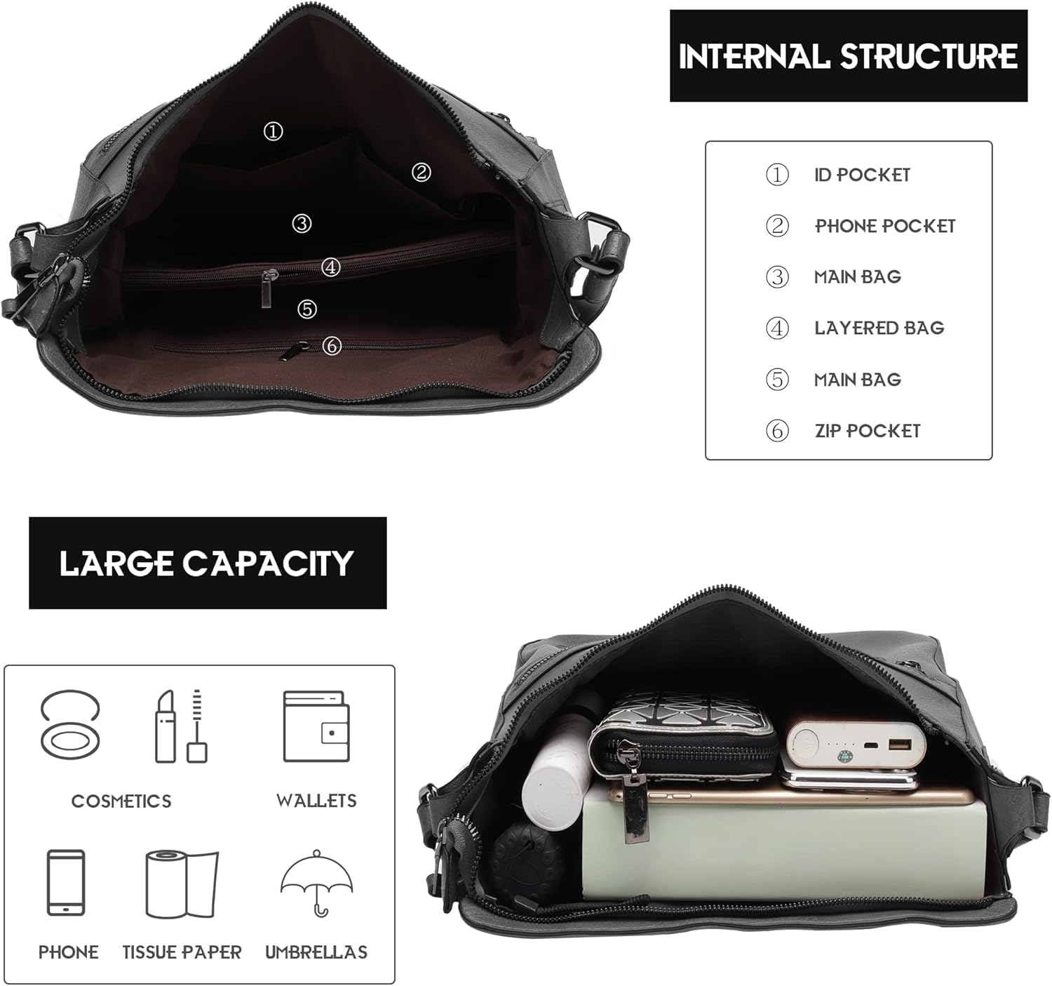 Sac à Main Femme Bandoulière Ensemble 2 Pièces PU Cuir Sac Cabas Fourre Tout élégant Design pour Travail,Voyage,Shopping