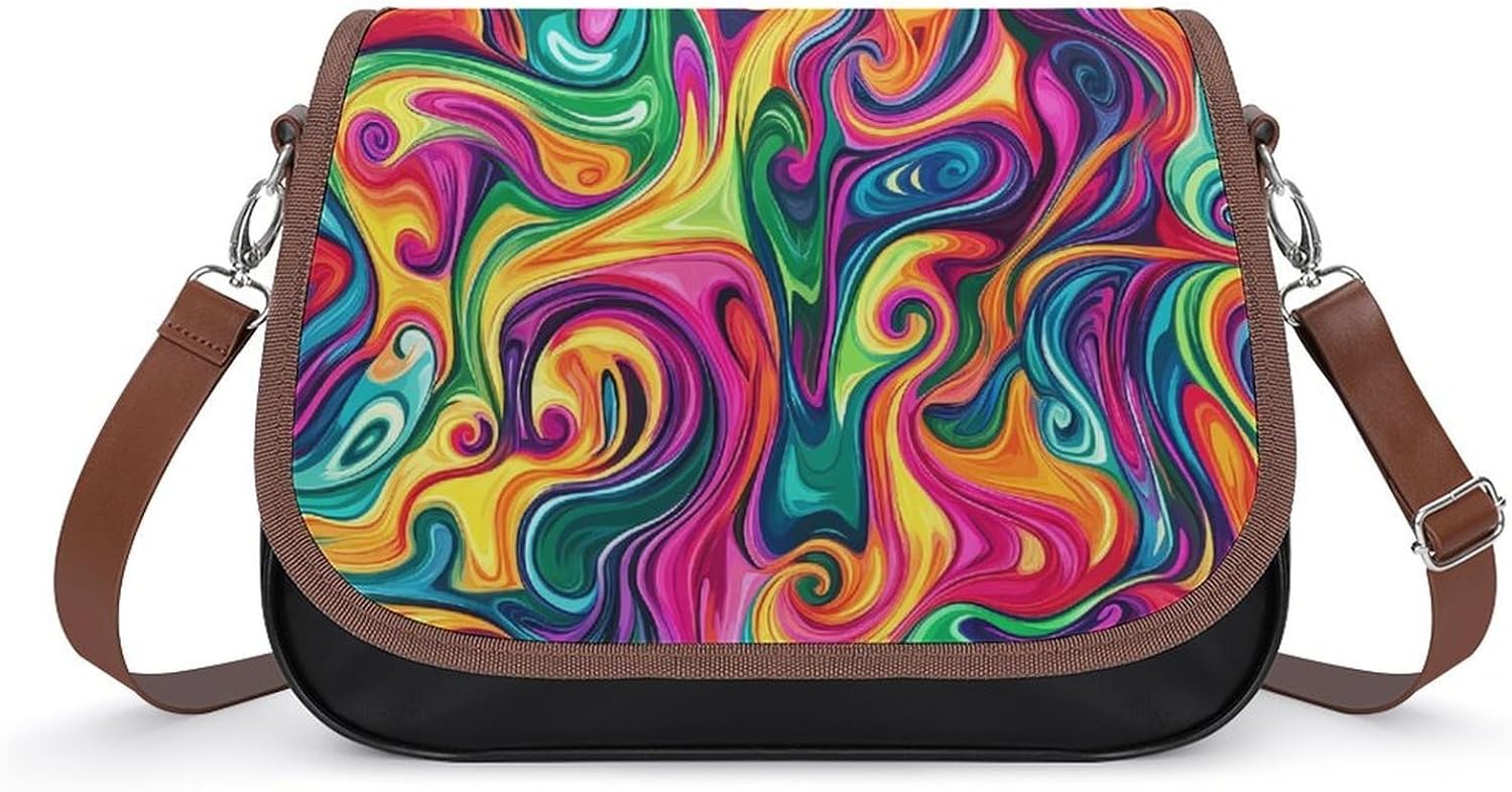 Crazy Psychedelic Colorful Tie-Dye Women Crossbody Purse Leather Messenger Bag Handbags Shoulder Strap Bags