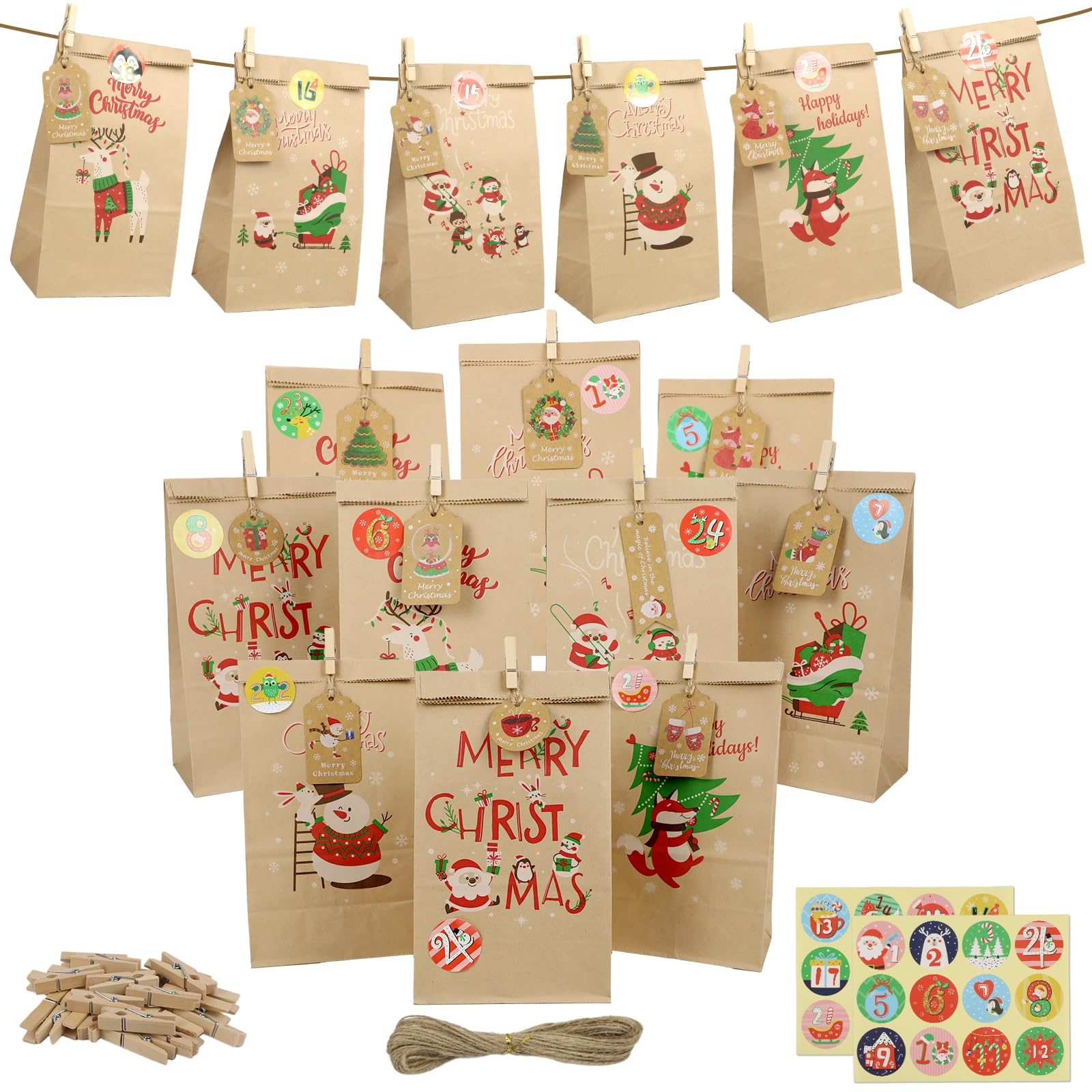 Nepfaivy Adventskalender zum Befüllen 2026 Tüten Groß, 24 Stück Papiertüten | 24x13cm Weihnachtskalender zum Selber Befüllen und Basteln, DIY Selbstgemachter Adventstüten, Adventskalender für Erwachsene