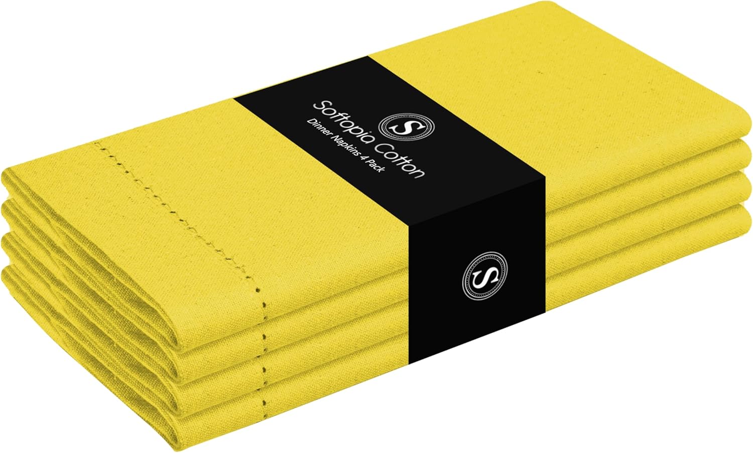 Napkin 100% Cotton 18 Inch x 18 Inch Hemstitch Dinner Napkins, Decorative Washable Cloth Napkin Set of 4 for Dining, Buffet Parties & Camping - Lemon Yellow