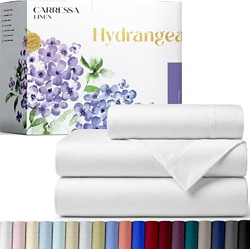Carressa Linen 600 Series Cotton Twin Sheets Set, 16" Deep Pocket, White