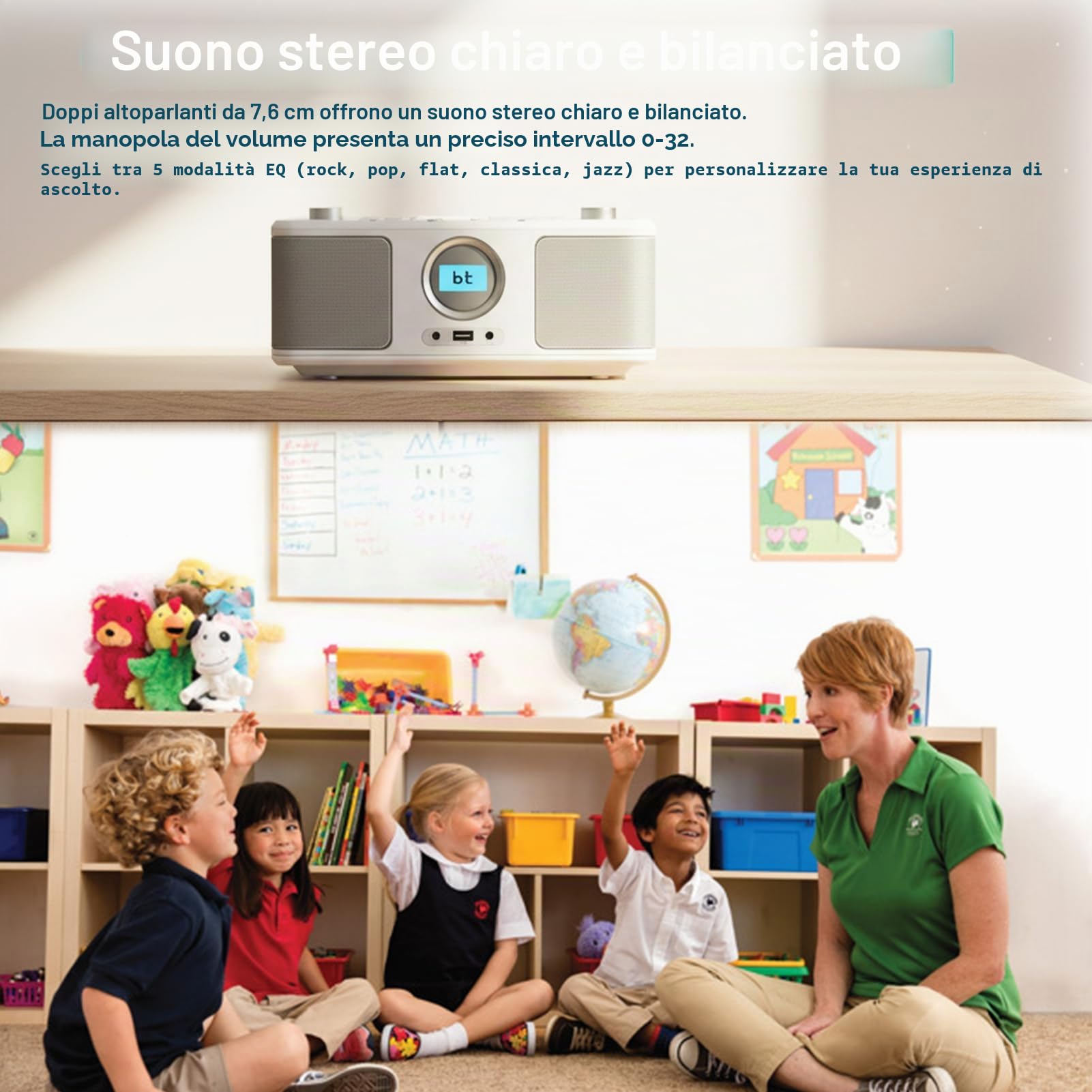 Radio Portatili Boombox con Bluetooth, Telecomando, Lettore CD Stereo con Radio FM, Ingresso Blue Tooth, USB, AUX-IN,Compatibile CD-R/CD-RW,AC o Alimentato a Batteria