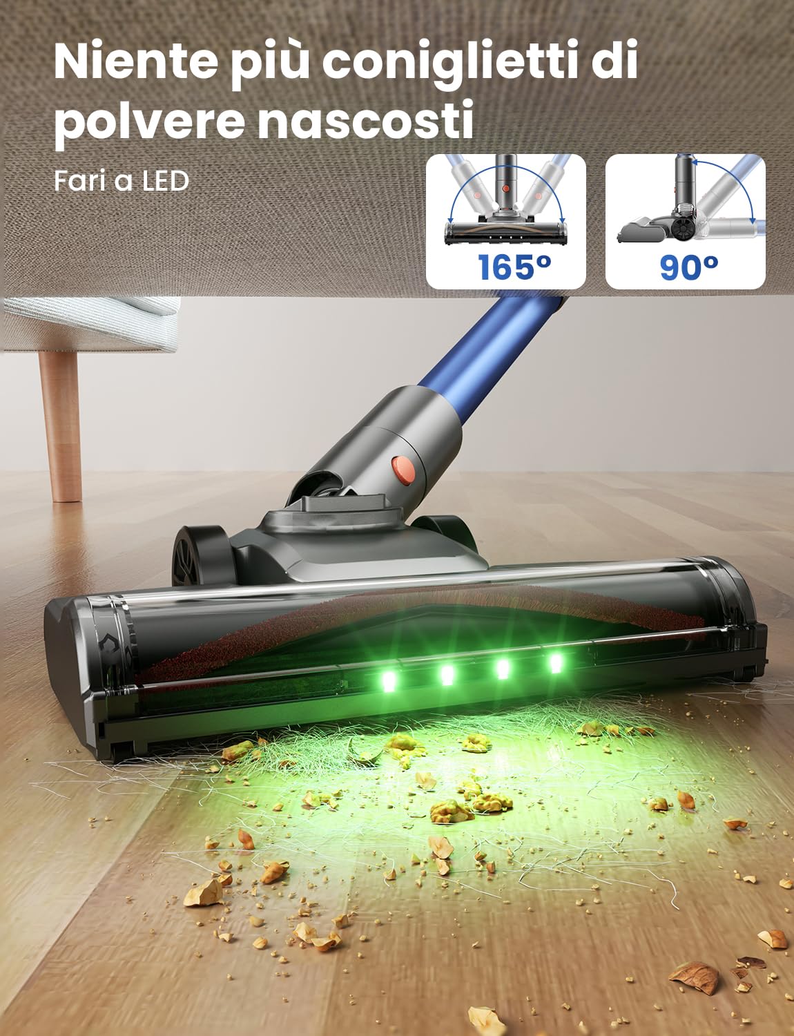 Dzaki Aspirapolvere Senza Fili, 45KPa 50Mins Scopa Elettrica Senza Fili con Autoportante, Display LED intelligente,Leggero aspirapolvere ricaricabile antigroviglio,Potente per Pavimenti