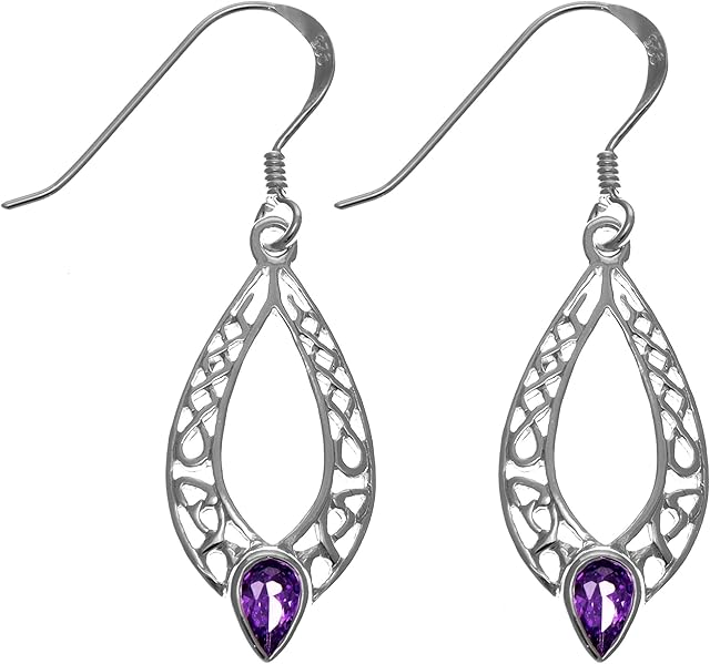 Sterling Silver and Amethyst Celtic Earrings