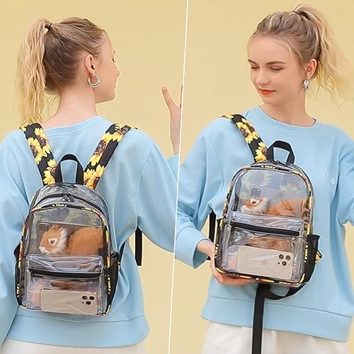 Miniatura 3 de BTOOP Mochila Mini Transparente para Eventos de Estadio 12x12x6 Pequeña Mochila Transparente Bolsa Transparente para Conciertos y Trabajo, Girasol,