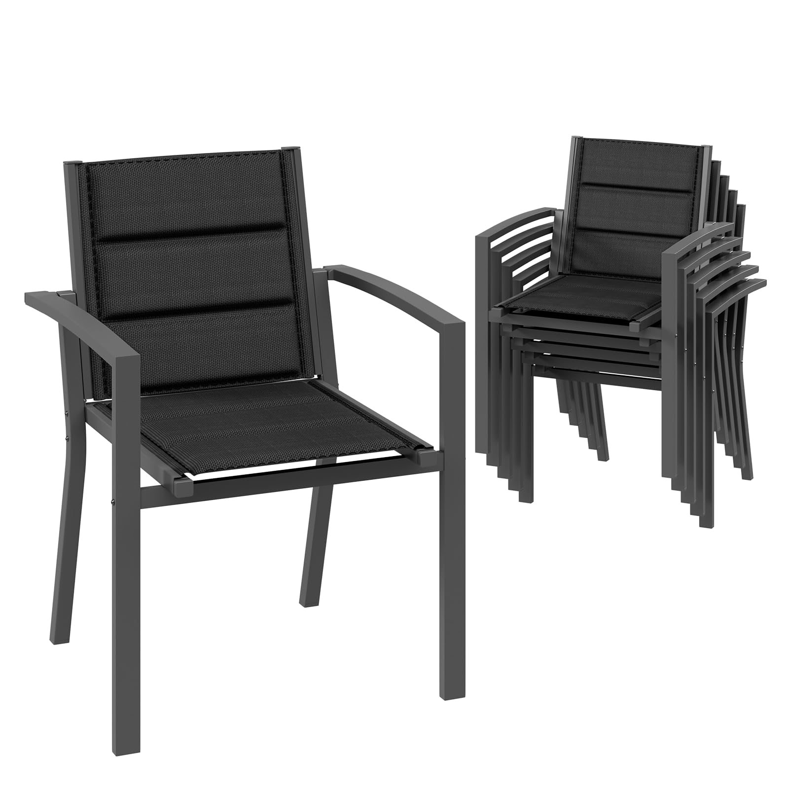 Devoko Juego De 6 Sillas De Jardín, Sillas Exterior Terraza Comedor Aluminio, sillas apilables, Piscina, Terraza, Comedor, Muebles Exteriorr, Gris Oscuro