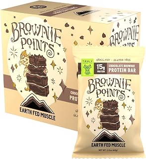 Earth Fed Muscle Brownie Points – Chocolate Brownie Grass Fed Whey Protein Bars | 15g Protein Snack | Gluten Free, Non-GMO, All-Natural Clean Energy | 2.12 oz Bars (10 Count)
