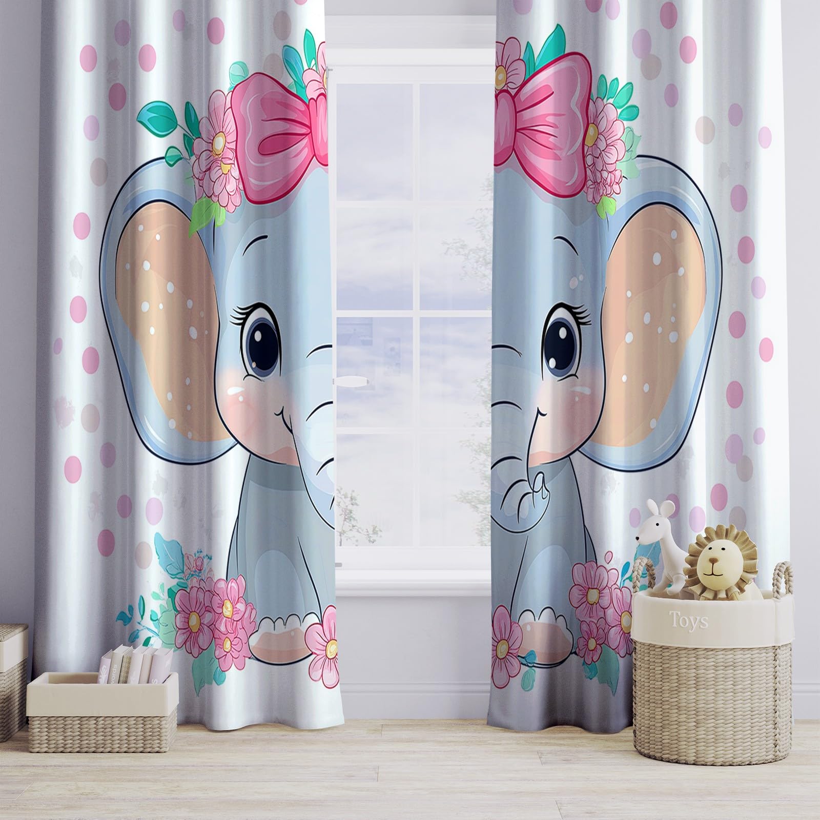 Genérico Cortinas Aislantes Termicas Elefante Bebé De Dibujos Animados con Lazo 2 Piezas con Ojales, 3D Cortinas Opacas para Habitacion Y Dormitorio Sala 140An x 260Al cm