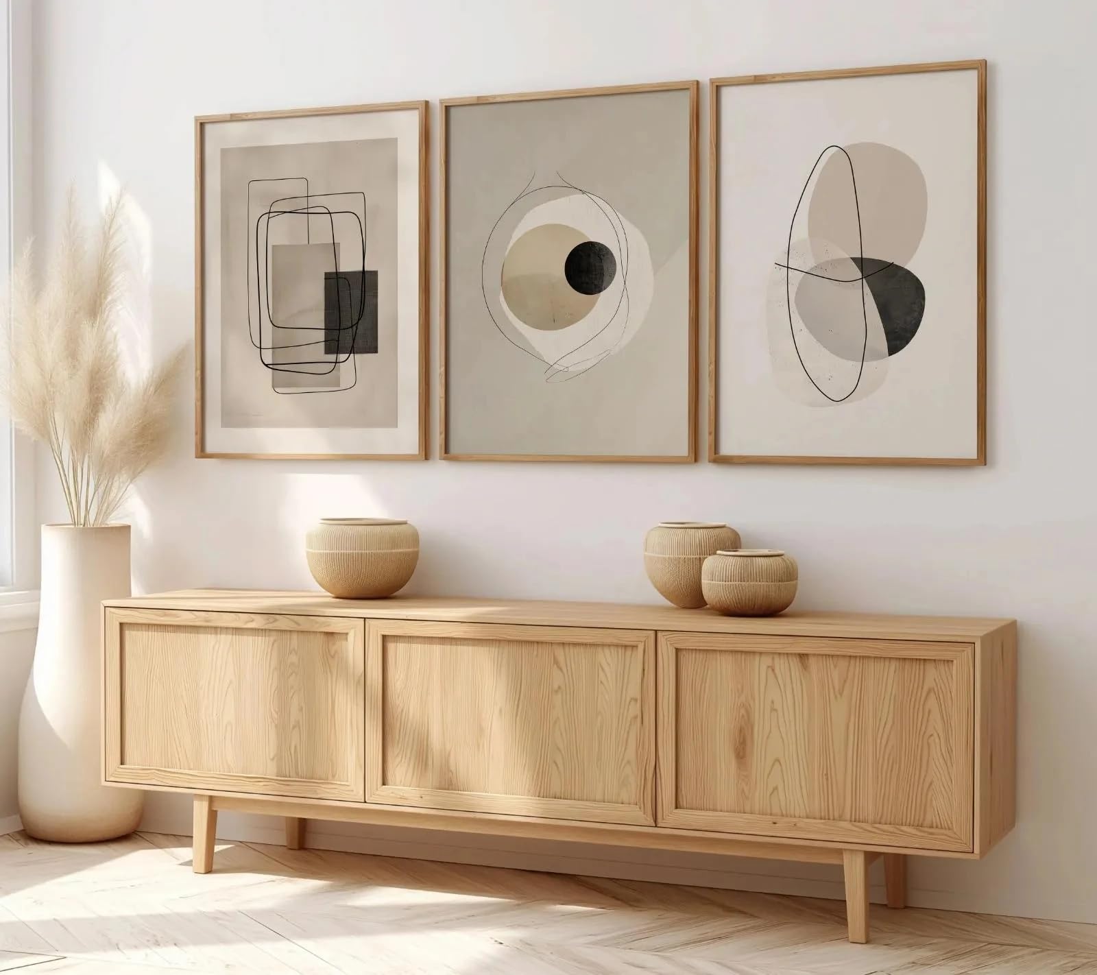 LTjiajuypd Neutral Abstract Wall Art Japandi Black Beige Geometric Line Canvas Prints Painting Minimalist Wabi Sabi Home Decor(60x90cm-3Pcs)