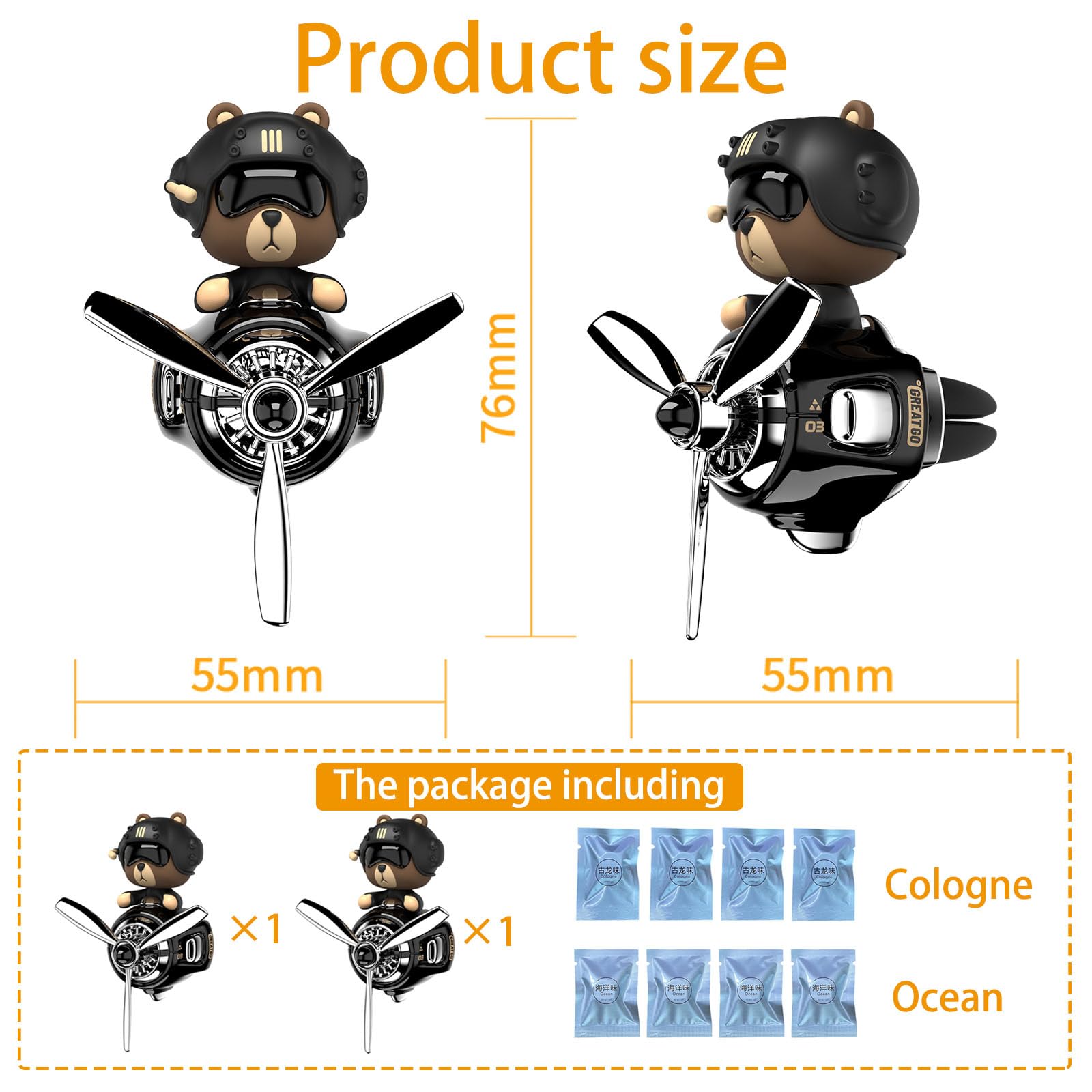 2 ambientadores para automóvil, difusor creativo de perfume para coche, accesorios automotrices, decoración de ventilación de aire con 8 tabletas aromáticas (negro 1+negro 1, M)