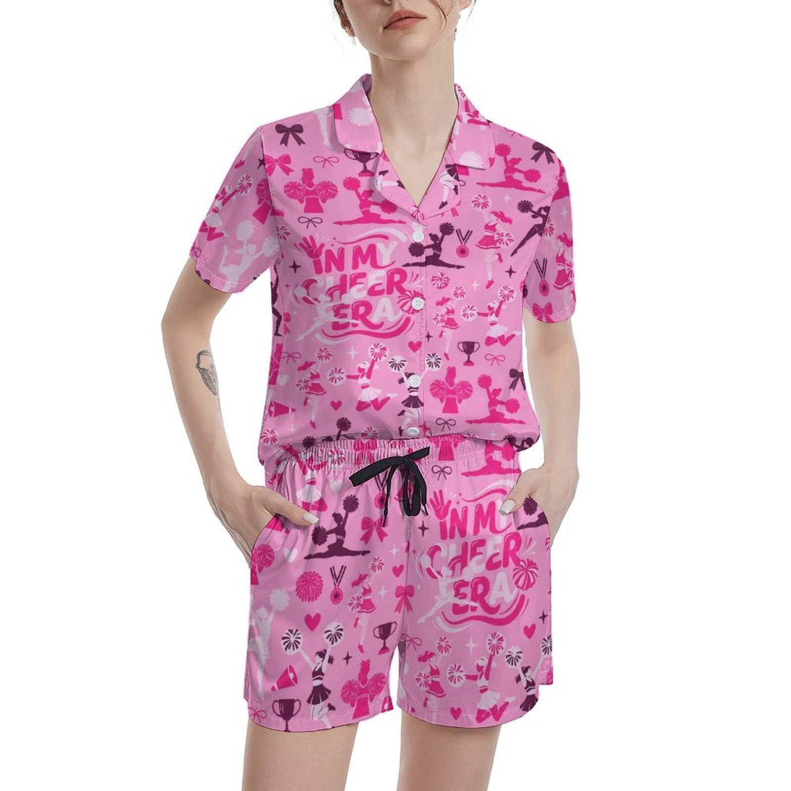Funny Pajamas for Women Set Print Satin Loungewear Pjs Short Sleeve Button Down Top and Shorts Sets Sleepwear XS-3XL